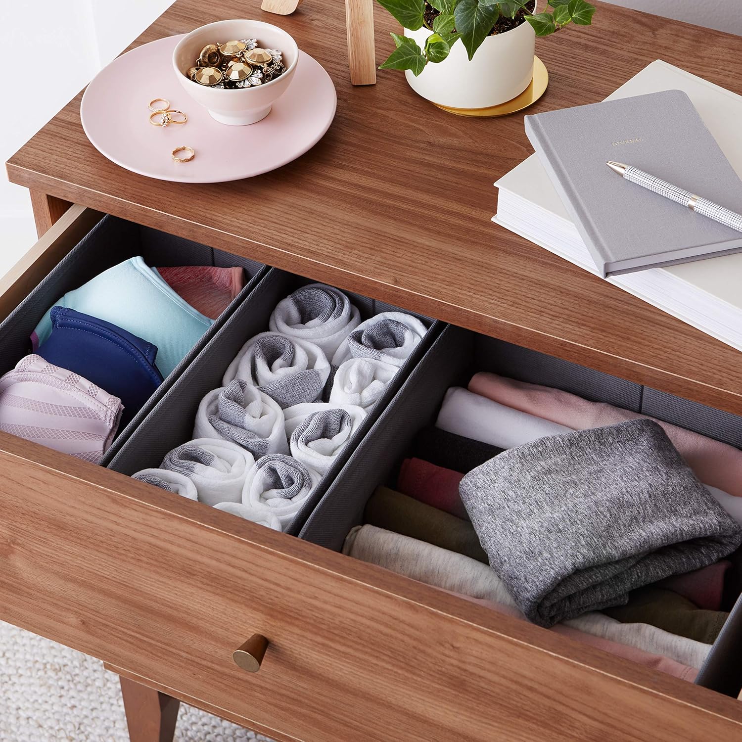 Amazon Basics Cloth Drawer Storage Organizer Boxes for Socks, Underwear and Baby Items, Set of 6