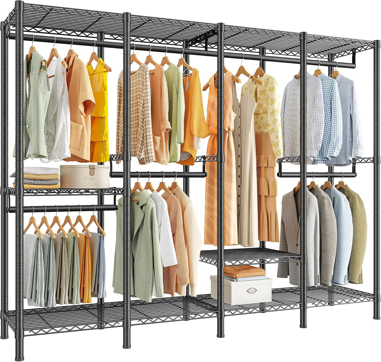 Raybee Heavy Duty Clothes Rack for Hanging Clothes,Clothing Rack with Shelves, Adjustable,76" W x