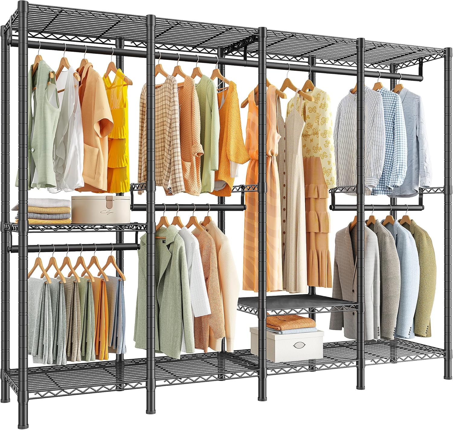 Raybee Heavy Duty Clothes Rack for Hanging Clothes,Clothing Rack with Shelves, Adjustable,76" W x