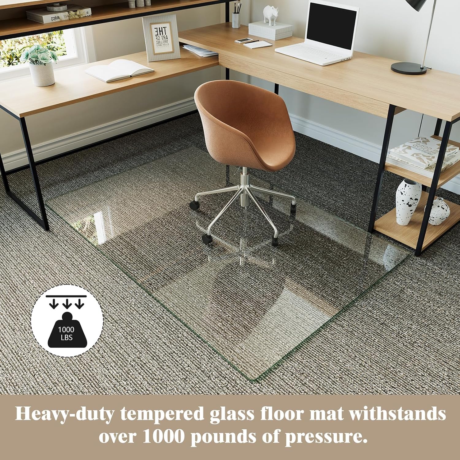 Koonmi Tempered Glass Chair Mat for Hardwood Floors & Carpets, 36" x 55“ Transparent Heavy Duty