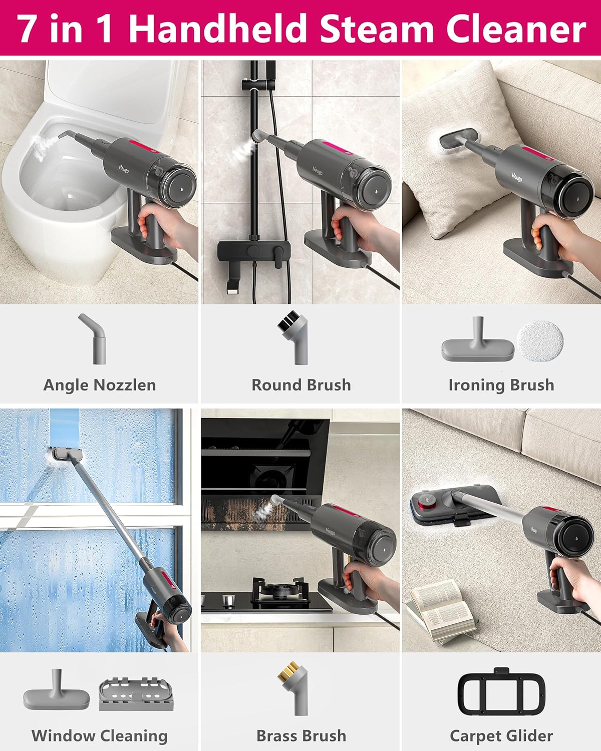 Steam Mop for Floor Cleaning, 7in1 Handheld Steamer Cleaner Detachable for Hardwood