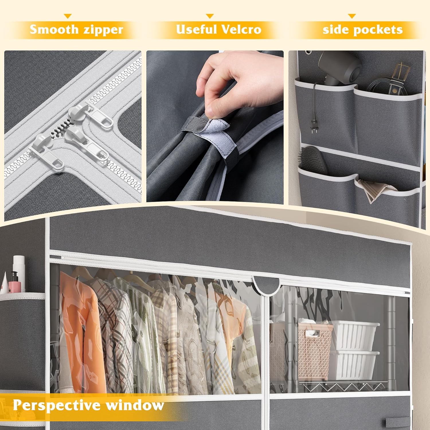 Raybee Clothes Rack with Cover,Clothing Racks for Hanging Clothes with Wheels and Adjustable