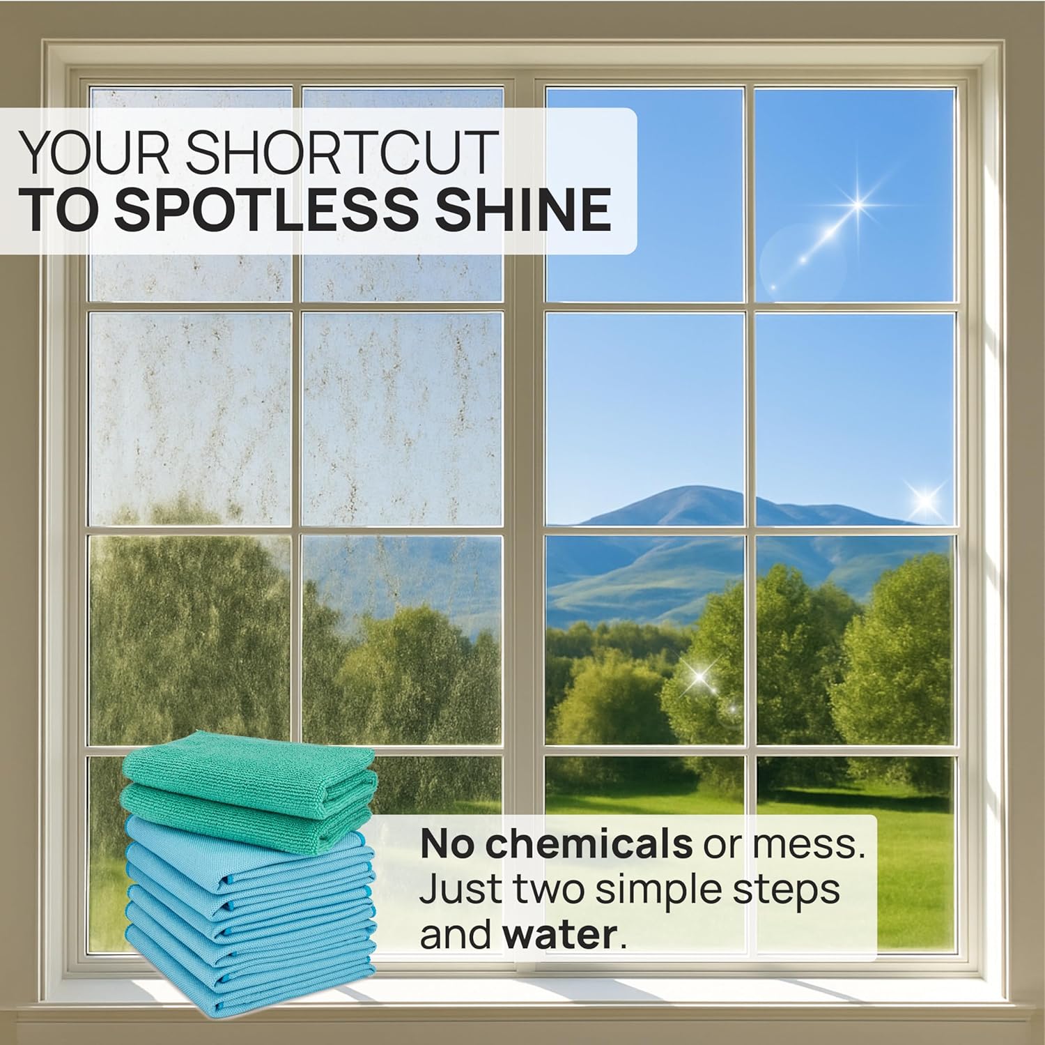 Claro 2 Step Glass Cleaning Cloth 8-Pack – Green Wet & Blue Dry Microfiber Towels Cleaning for