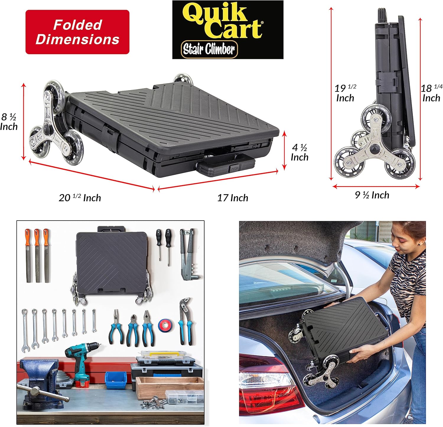 dbest products Quik Cart Stair Climber Wheeled Rolling Crate Teacher Utility with seat Heavy Duty