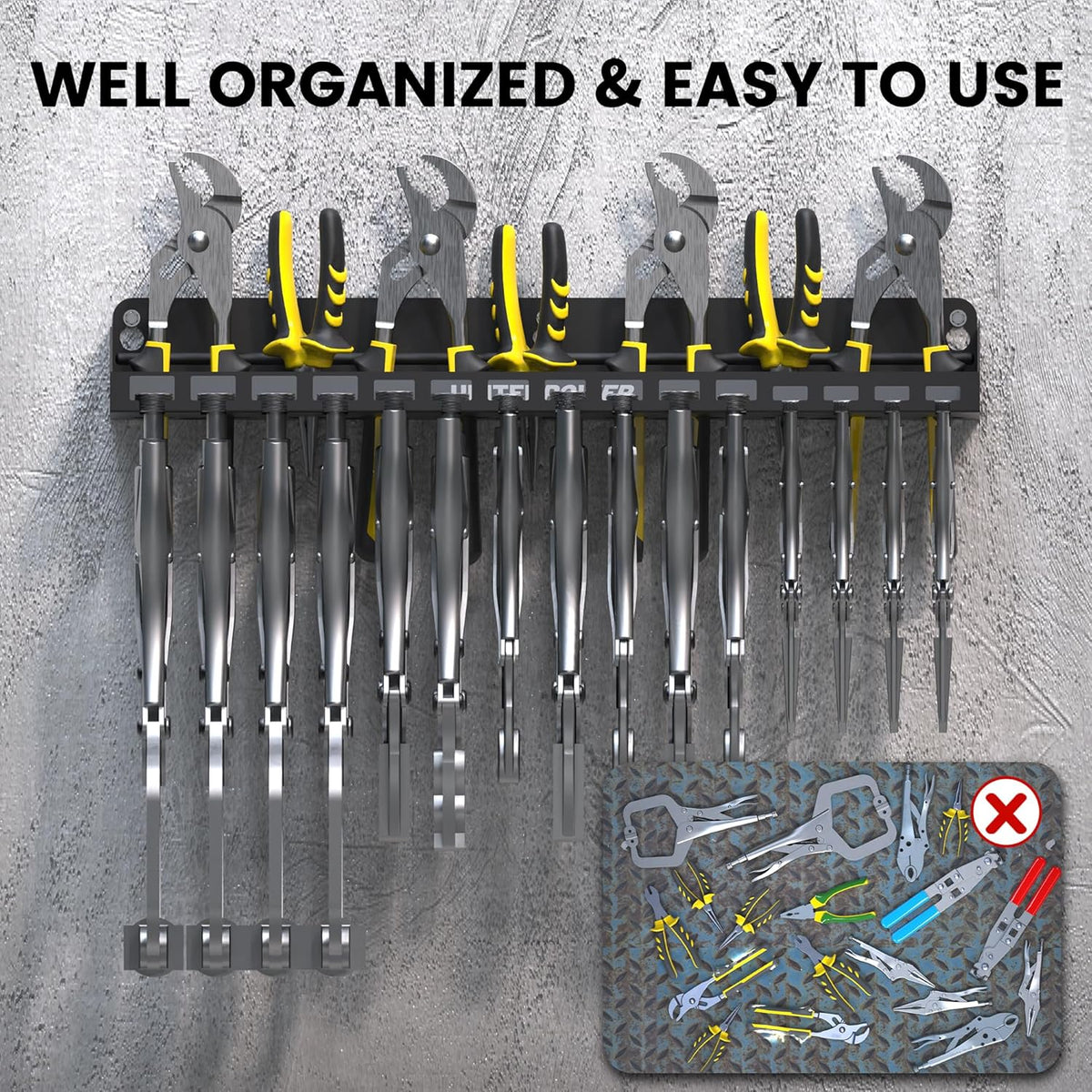 UNITEDPOWER Vise Grip Holder, Wall Mount Pliers Storage Rack Organizer for Workshop, Shed, Garage