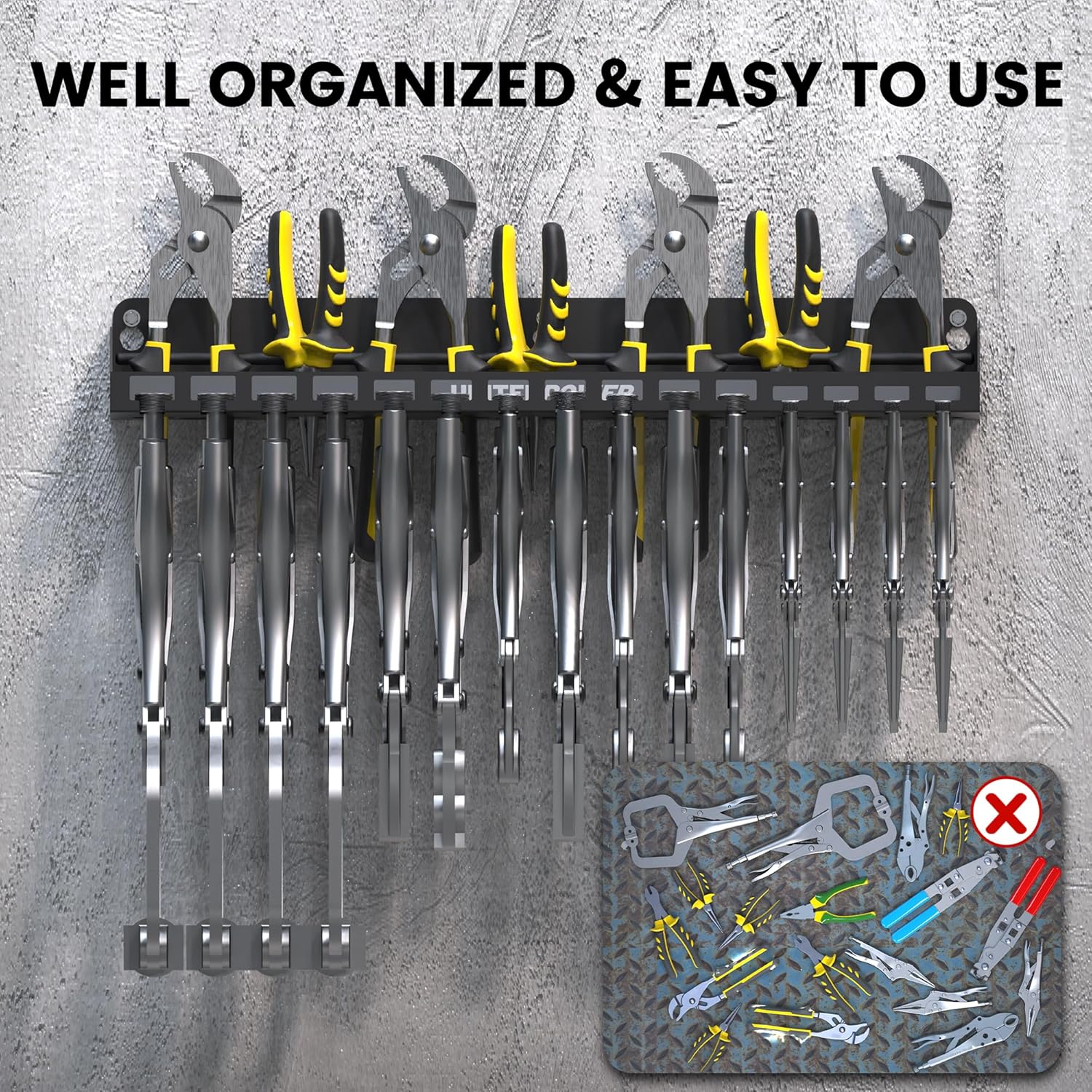UNITEDPOWER Vise Grip Holder, Wall Mount Pliers Storage Rack Organizer for Workshop, Shed, Garage