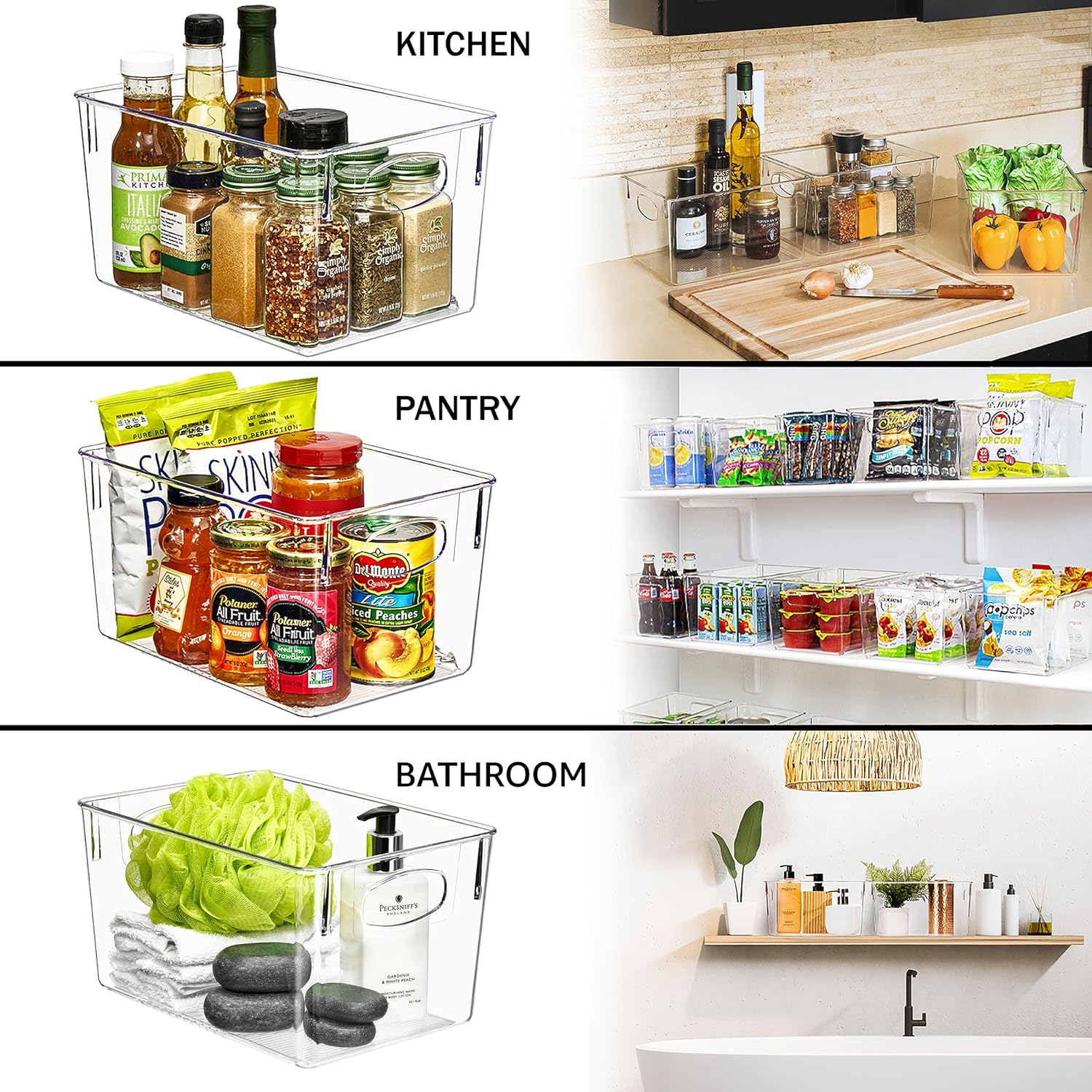 Sorbus 2 Pack Large Clear Plastic Storage Bins, Clear Organizer Bins with Handle for Kitchen