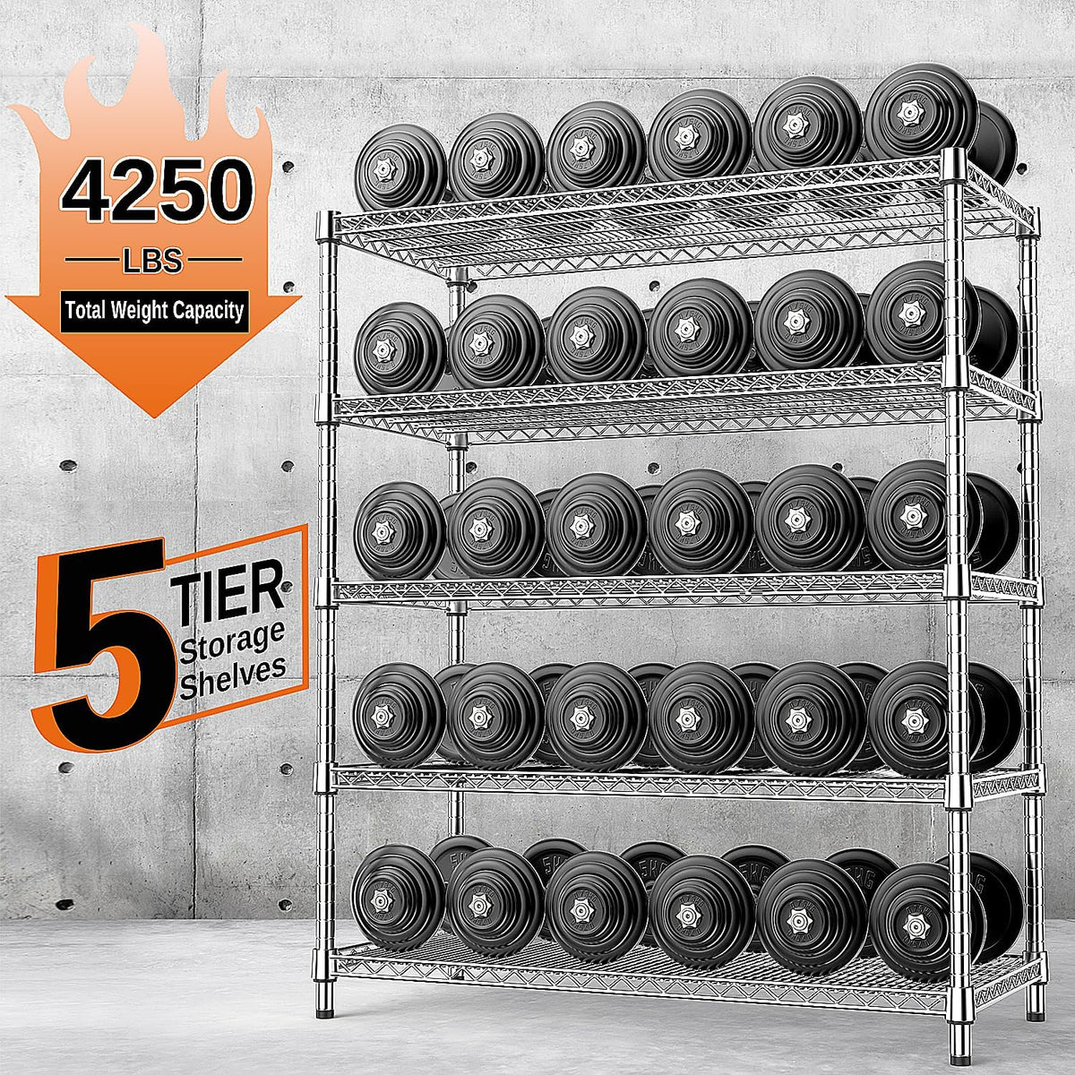 IZEUK 4250 LBS Garage Shelving Wide Storage Shelves 5 Tier Metal Shelves Heavy Duty Adjustable