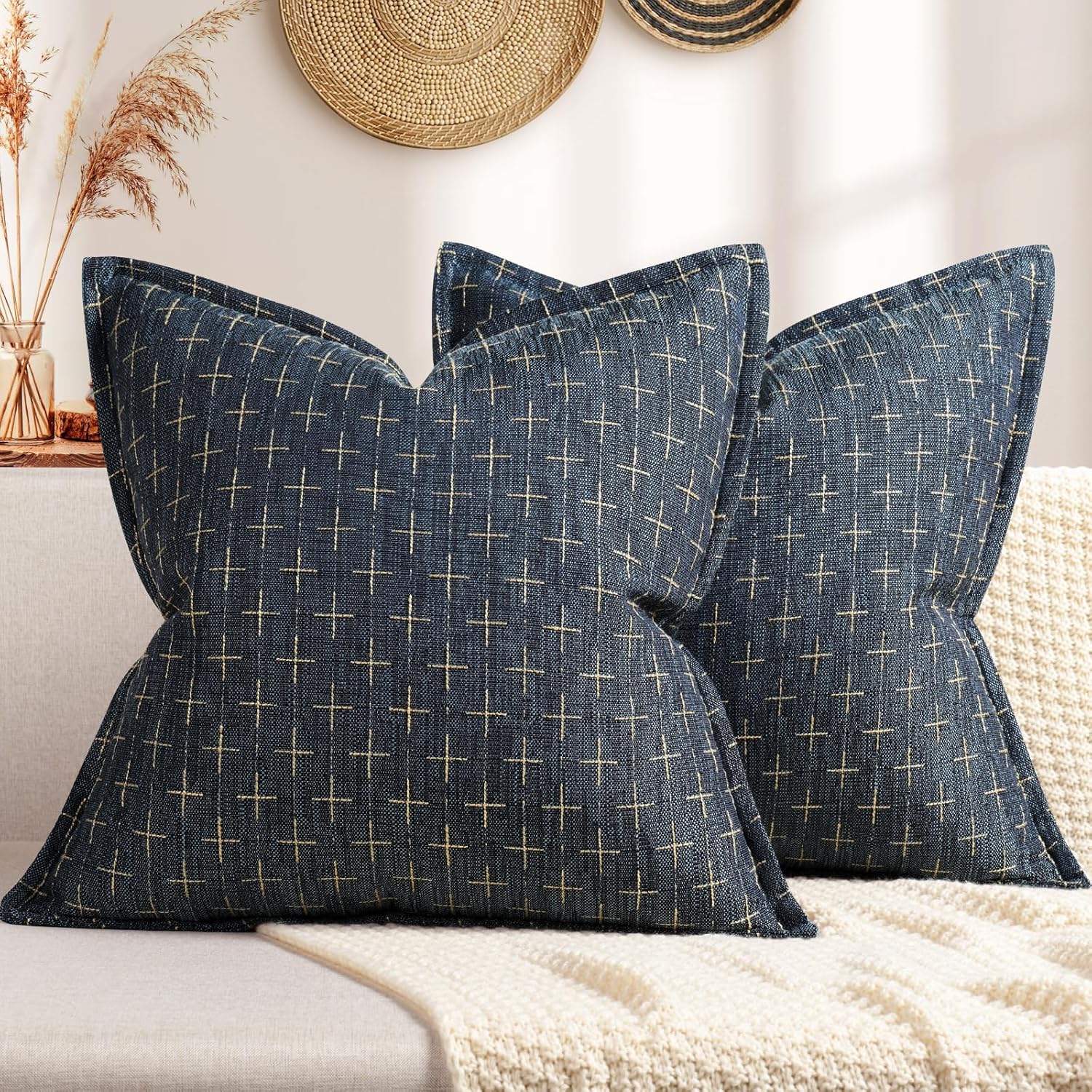 ZWJD Pillow Covers 26x26 Set of 2 Soft Polyester Textured Pillow Covers with Stylish Flange Edge