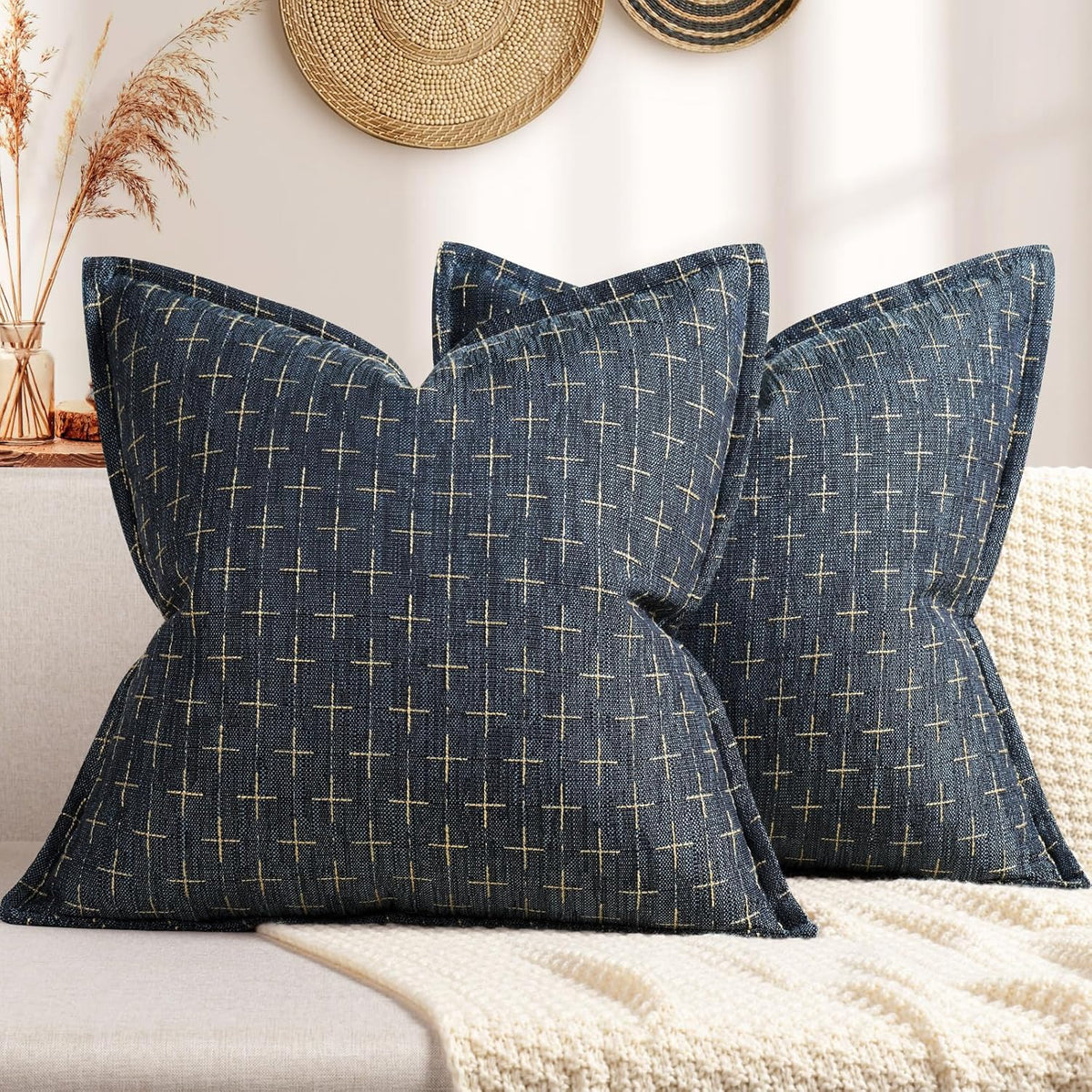 ZWJD Pillow Covers 22x22 Set of 2 Soft Polyester Textured Pillow Covers with Stylish Flange Edge