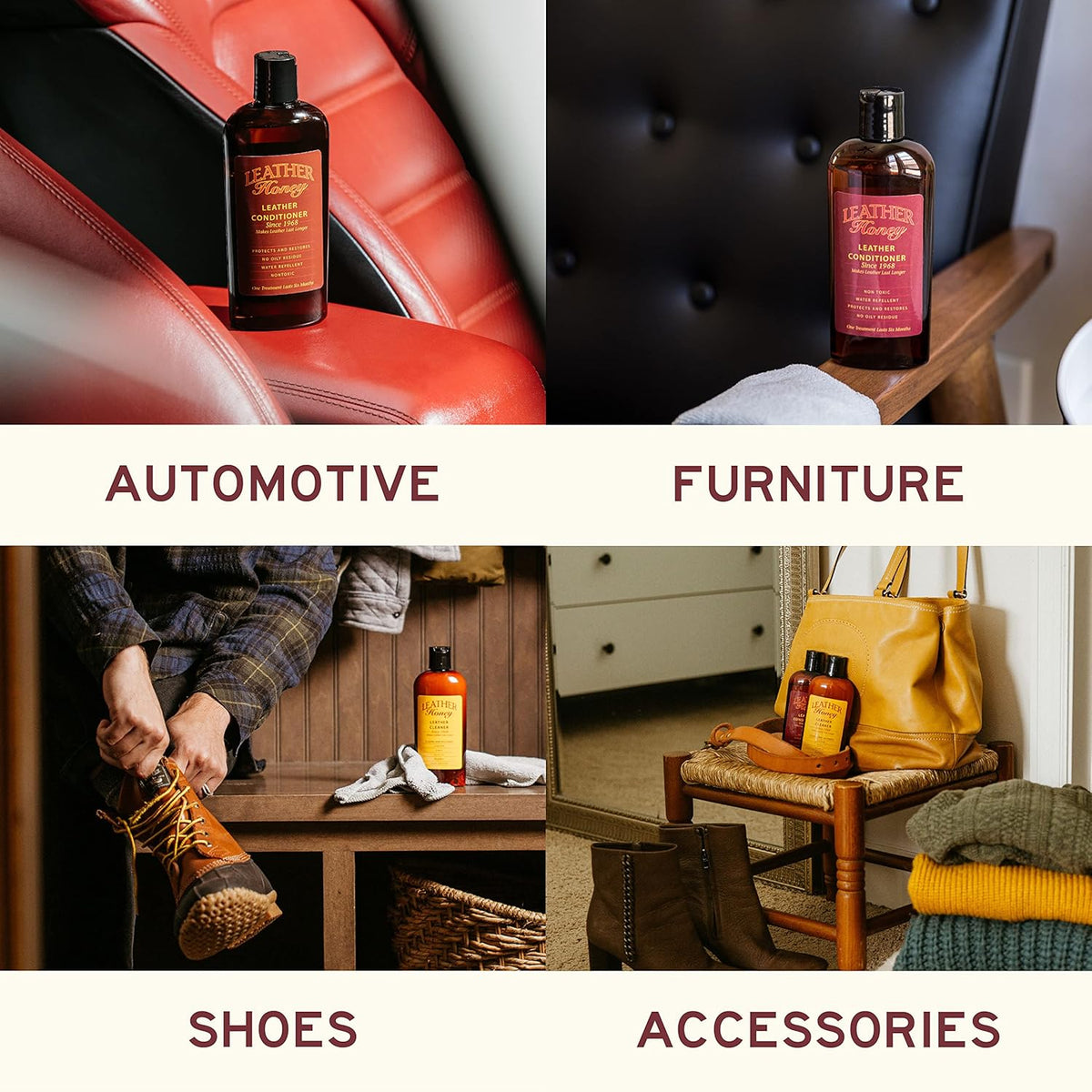 Leather Honey Complete Leather Care Kit: Cleaner, Conditioner, 2 Cloths. Non-Toxic Leather Care