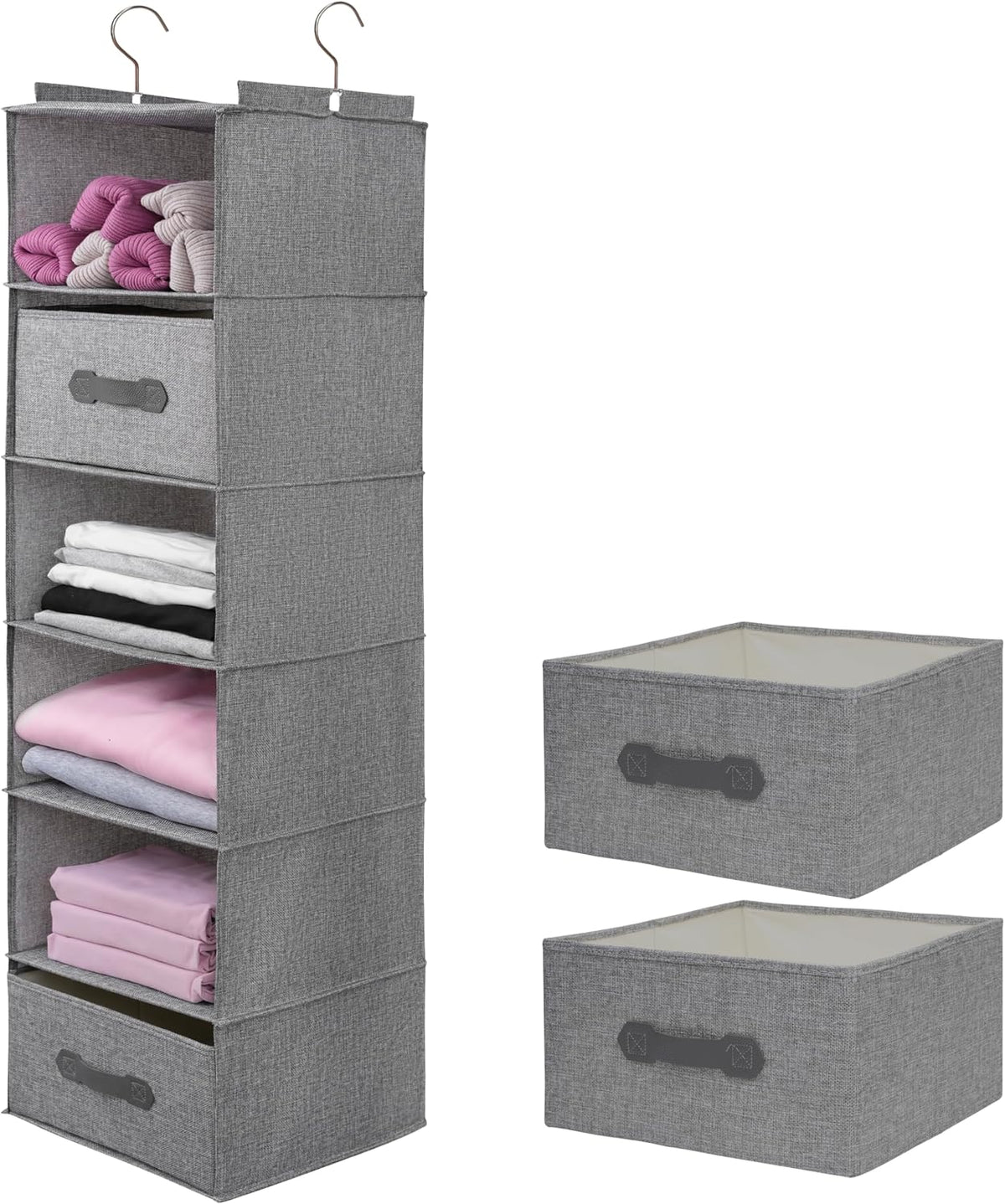 Large Hanging Sweater Organizer for Closet,Collapsible 6-Shelf Hanging Closet Shelves with Drawers