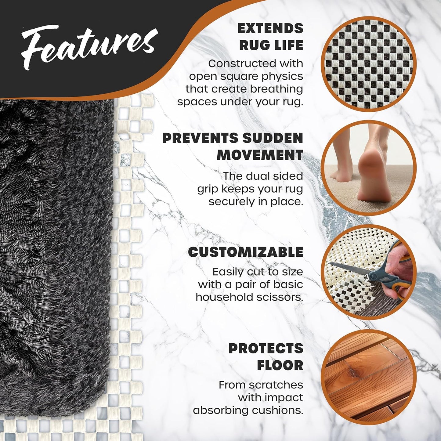 Nevlers 2 ft x 60 ft White Non Slip Rug Gripper Roll for Runners, Larger Rugs & Carpets | Strong