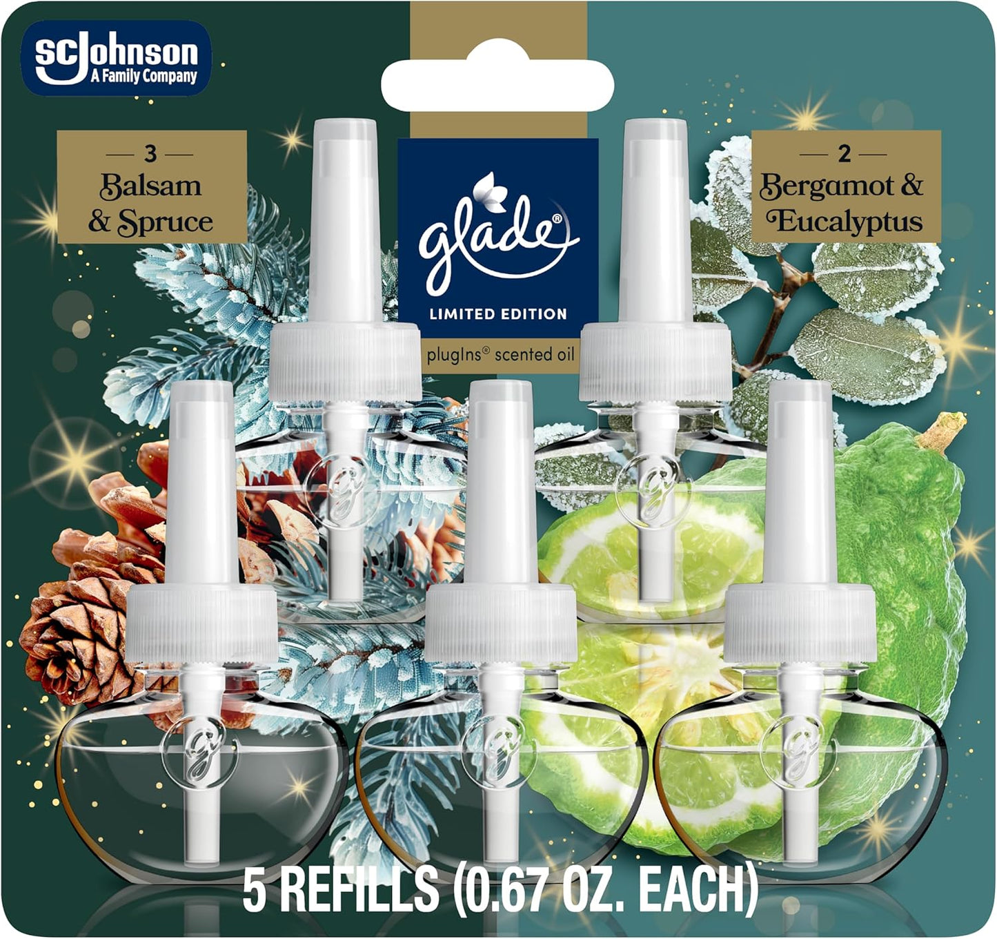 Glade PlugIns Refills Air Freshener, Balsam & Spruce and Bergamot & Eucalyptus, Scented and