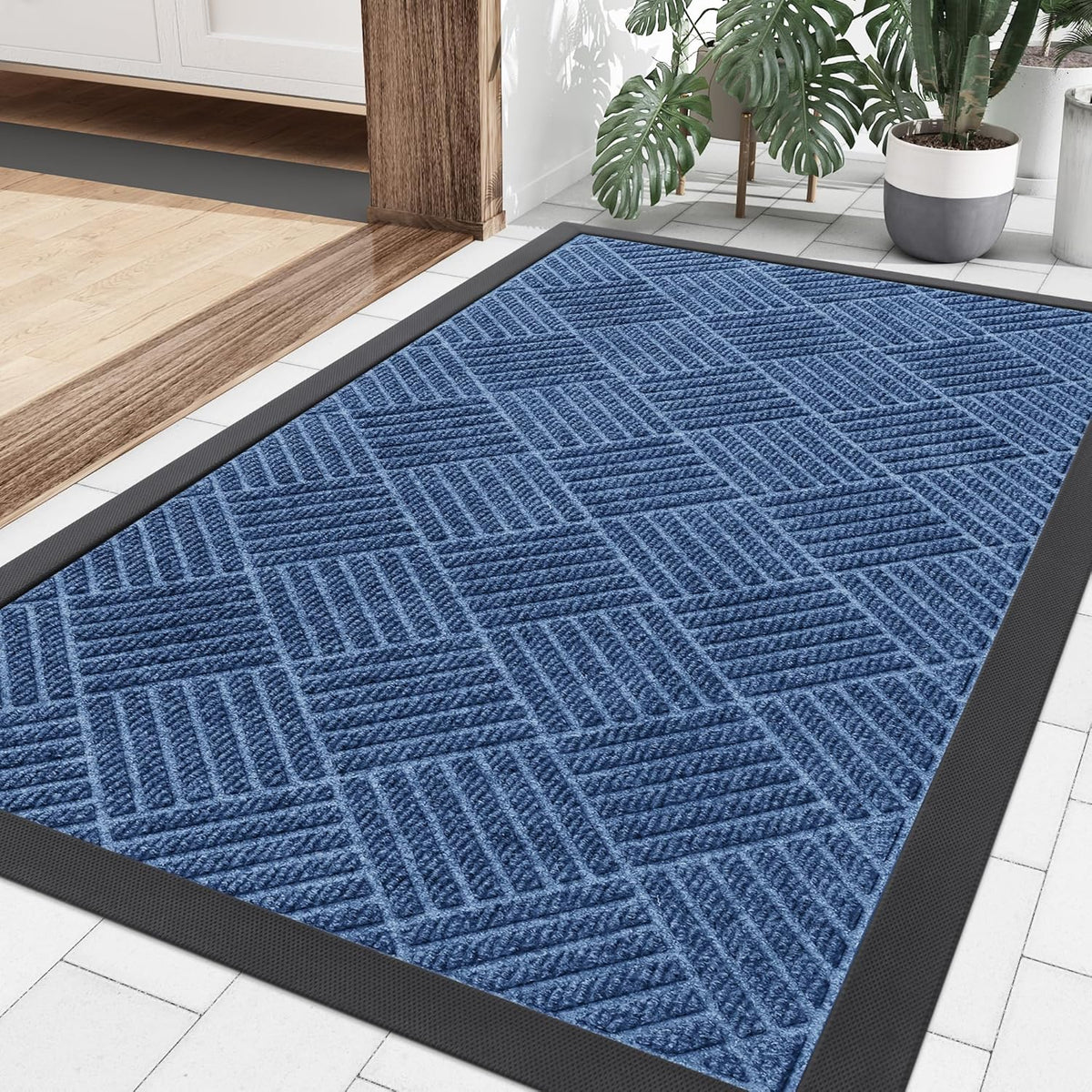 Smiry Front Door Mat Outside Entrance, Heavy Duty Outdoor Indoor Natural Rubber Doormat, Non Slip