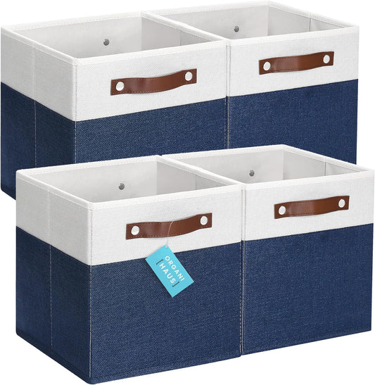 OrganiHaus 11x11 Fabric Cubes Storage Bins Set of 4, Foldable Collapsible Fabric Storage Bins for