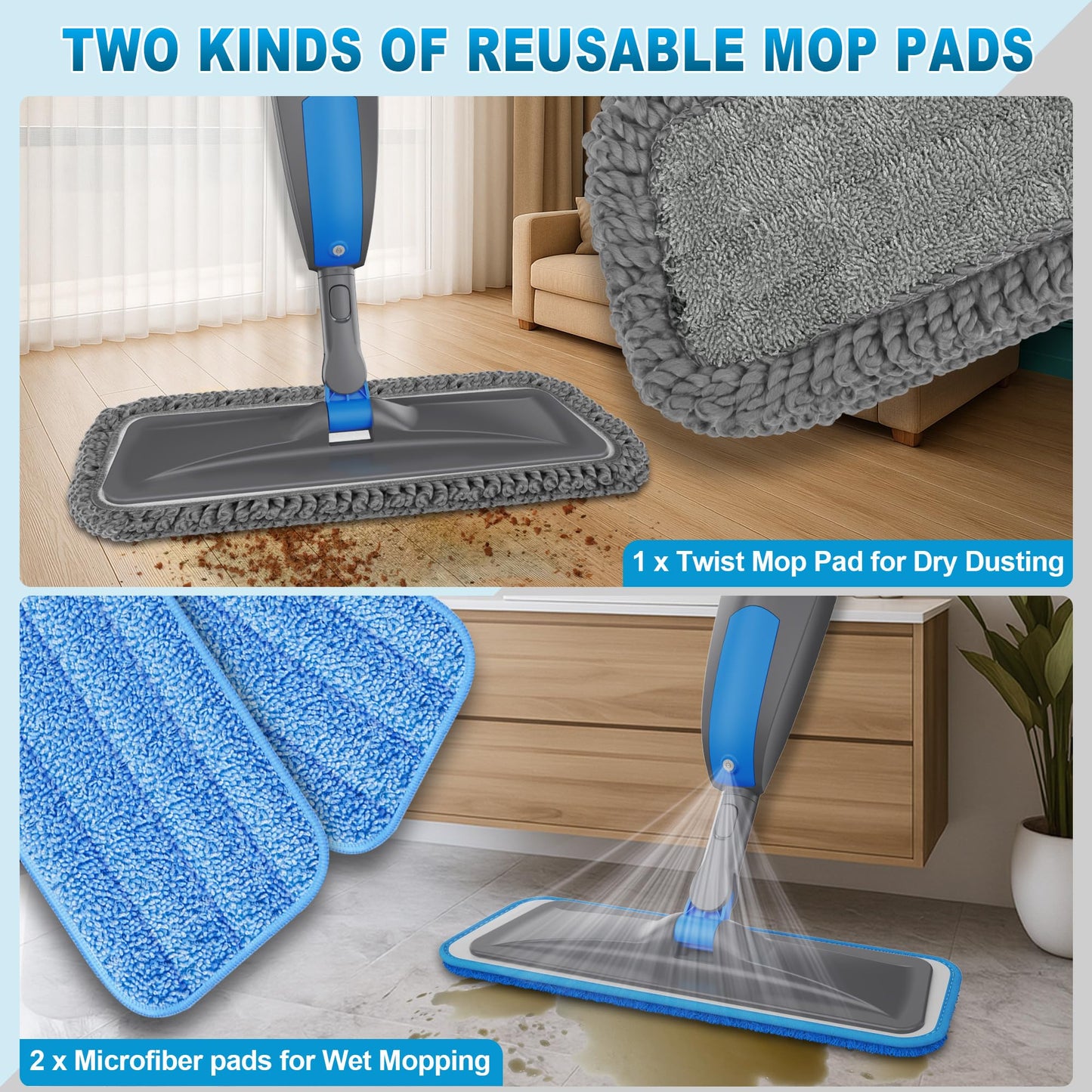 BPAWA Spray Mops for Floor Cleaning: Microfiber Wet Mop for Hardwood Tile