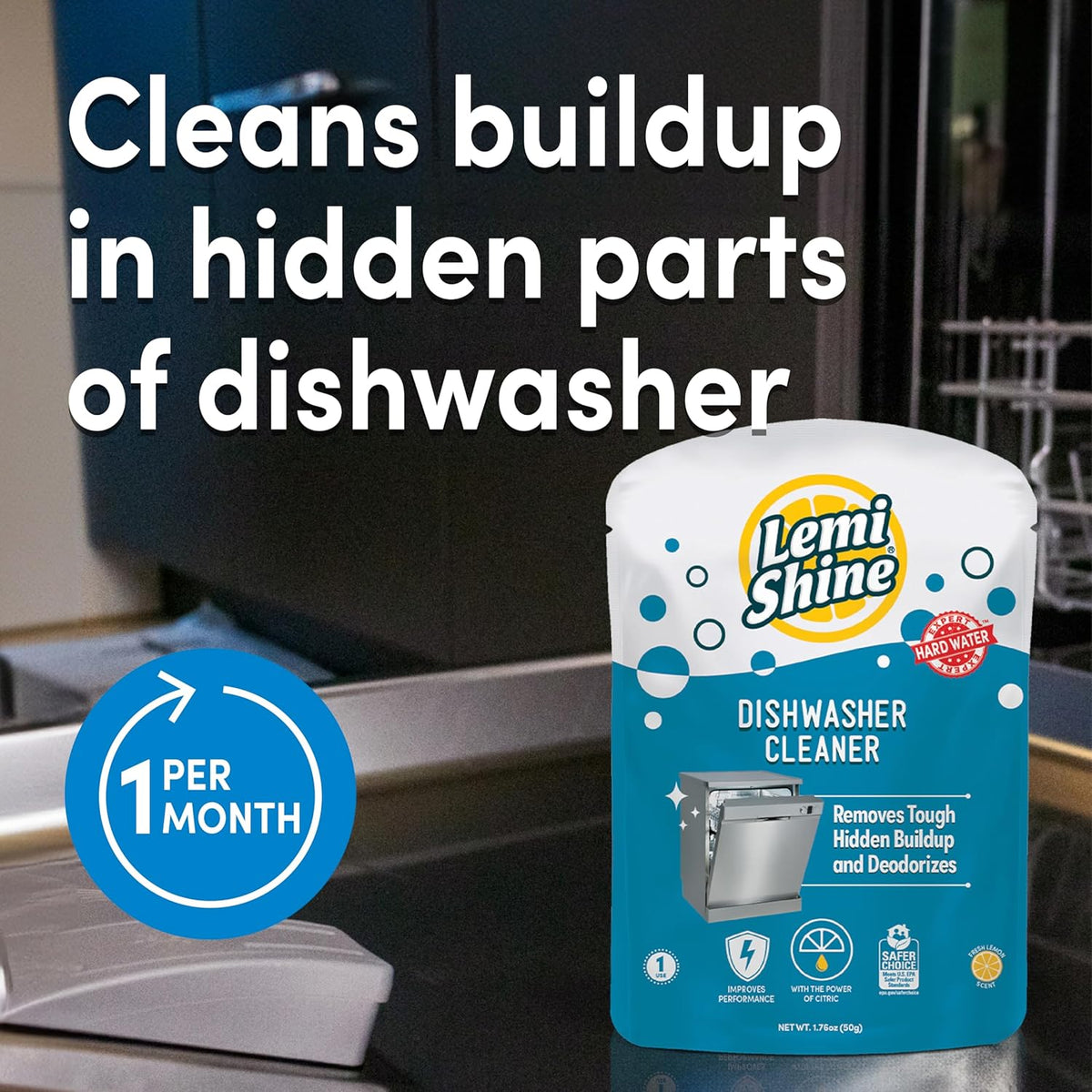 Lemi Shine Natural Dishwasher Cleaner - Hard Water Citric Acid Cleaning Powder - Lemon Scented