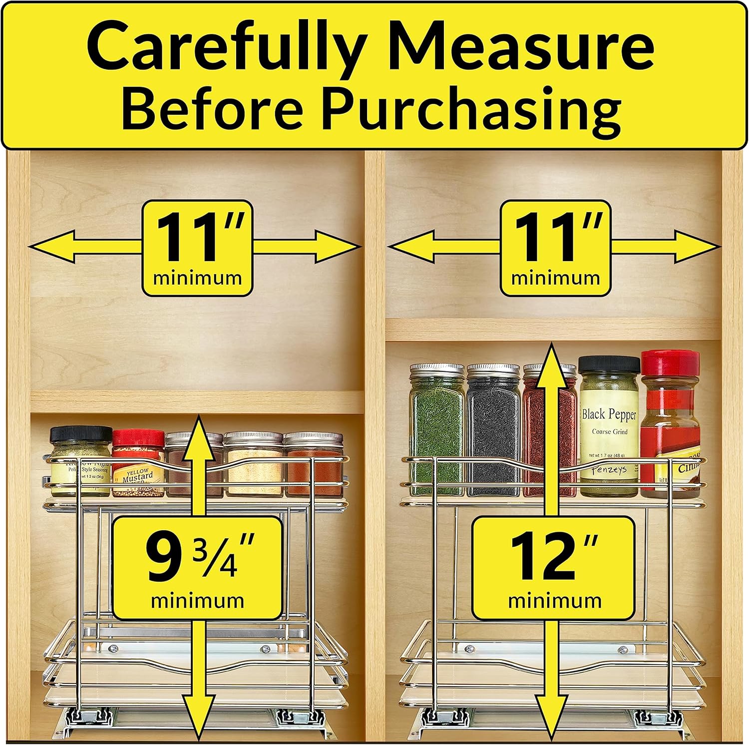 LYNK PROFESSIONAL® Pull Out Spice Rack Organizer for Inside Kitchen Cabinets - 10-1/4 inch Wide