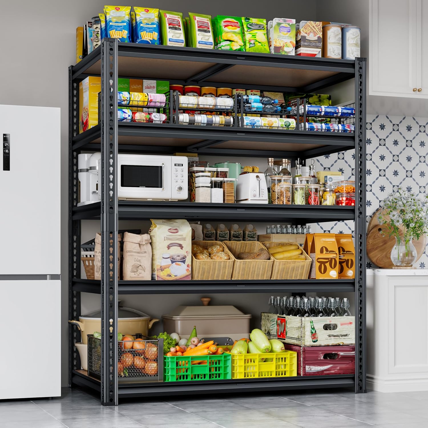 72"H Storage Shelves heavy duty, 2000LBS Garage Shelving, 5 Tier Metal Shelving Unit Adjustable