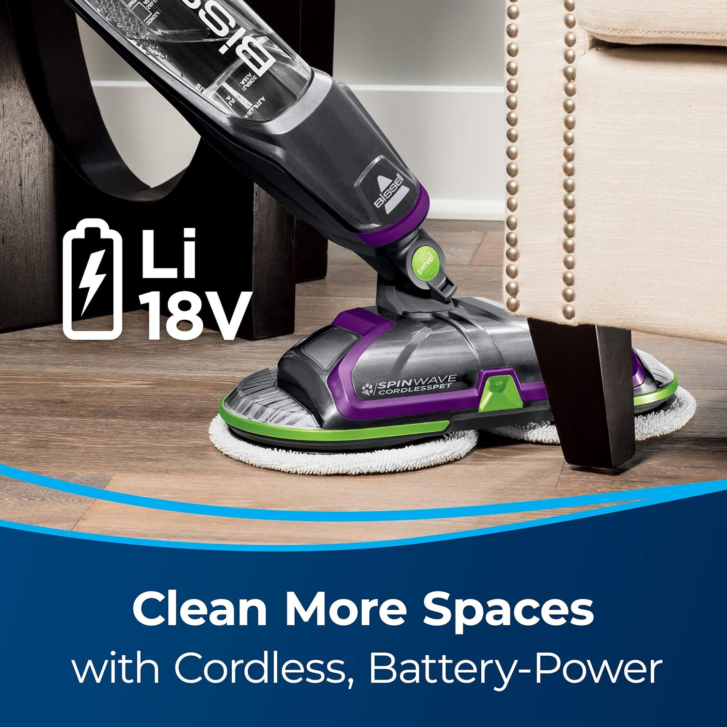 BISSELL® Spinwave Cordless Pet Hard Floor Spin Mop Cleaner 18V with washable mop pads for sealed