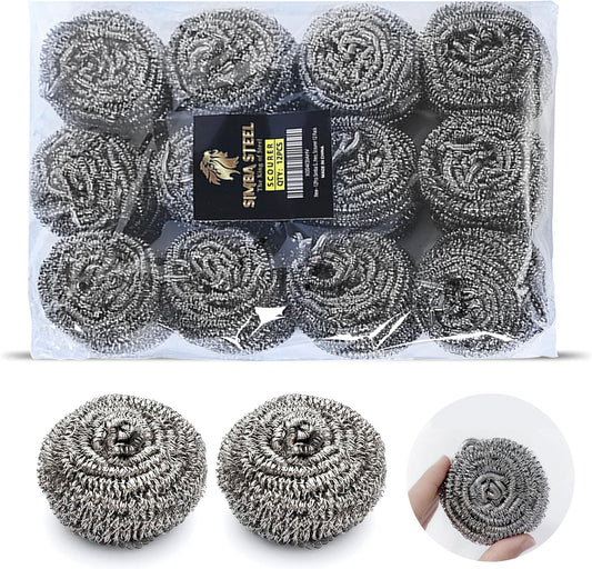 12Pcs Simba Stainless Steel Wool Scrubber Pads for Cleaning Pans, Pots, Dishes, Ovens, Grills