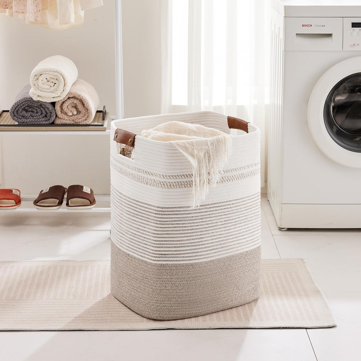 85L Tall Laundry Hamper with Handles for Living Room Storage, Extra Large Woven Rope Baskets Bin