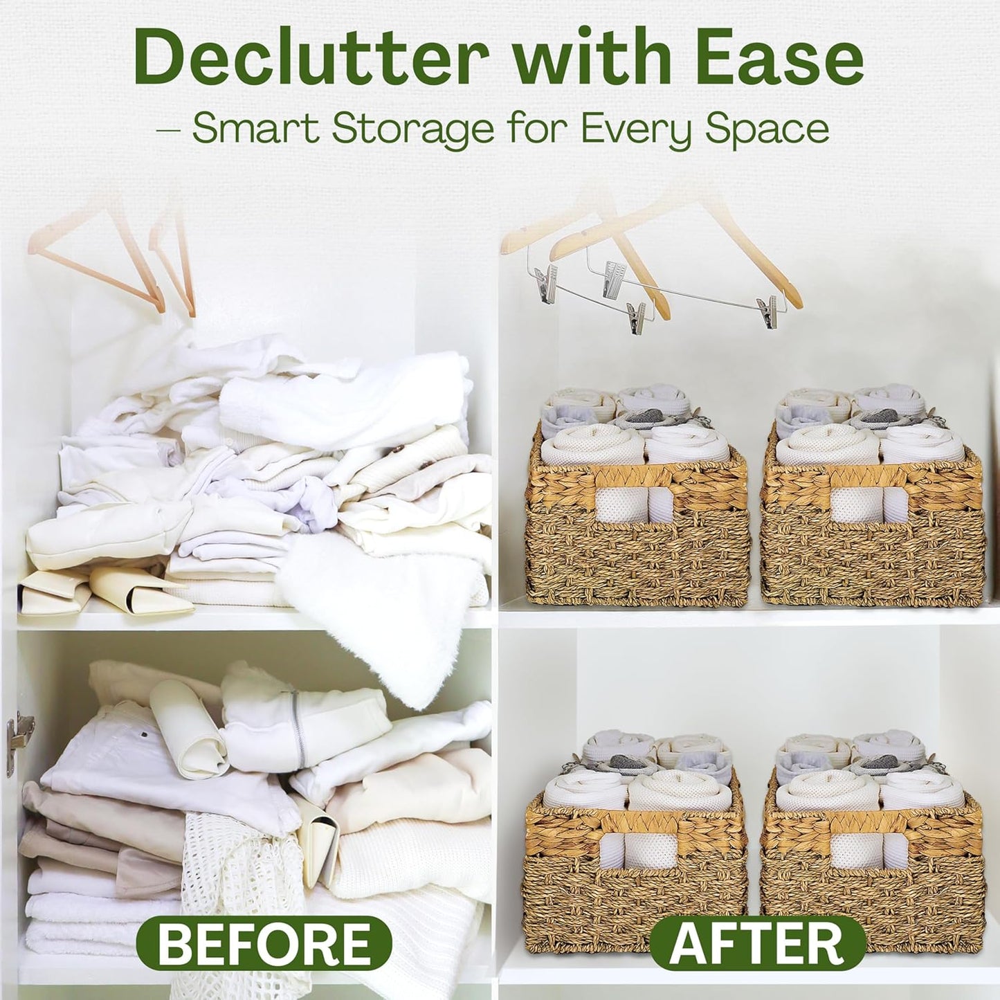 Medium Wicker Basket for Storage, Natural, Seagrass and Hyacinth Woven Baskets for Décor with