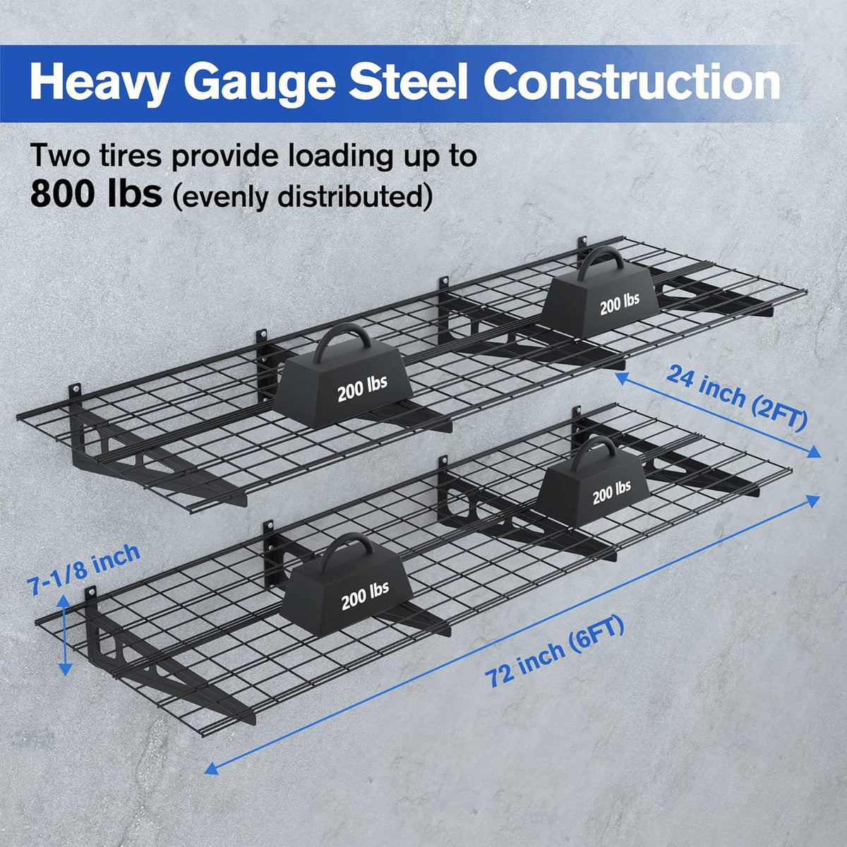 WORKPRO 2-Pack 2x6FT Garage Wall Shelving, 72” x 24” Heavy Duty Wall Mounted Shelving, 800lbs Load