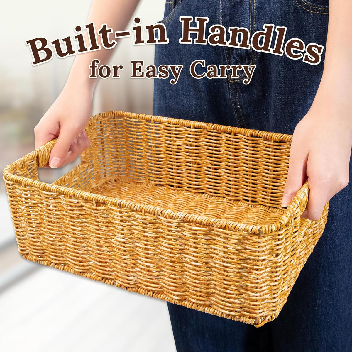 Baskets for Organizing, Undershelf Wicker Storage, Hand Woven Organizer for Closet Organization