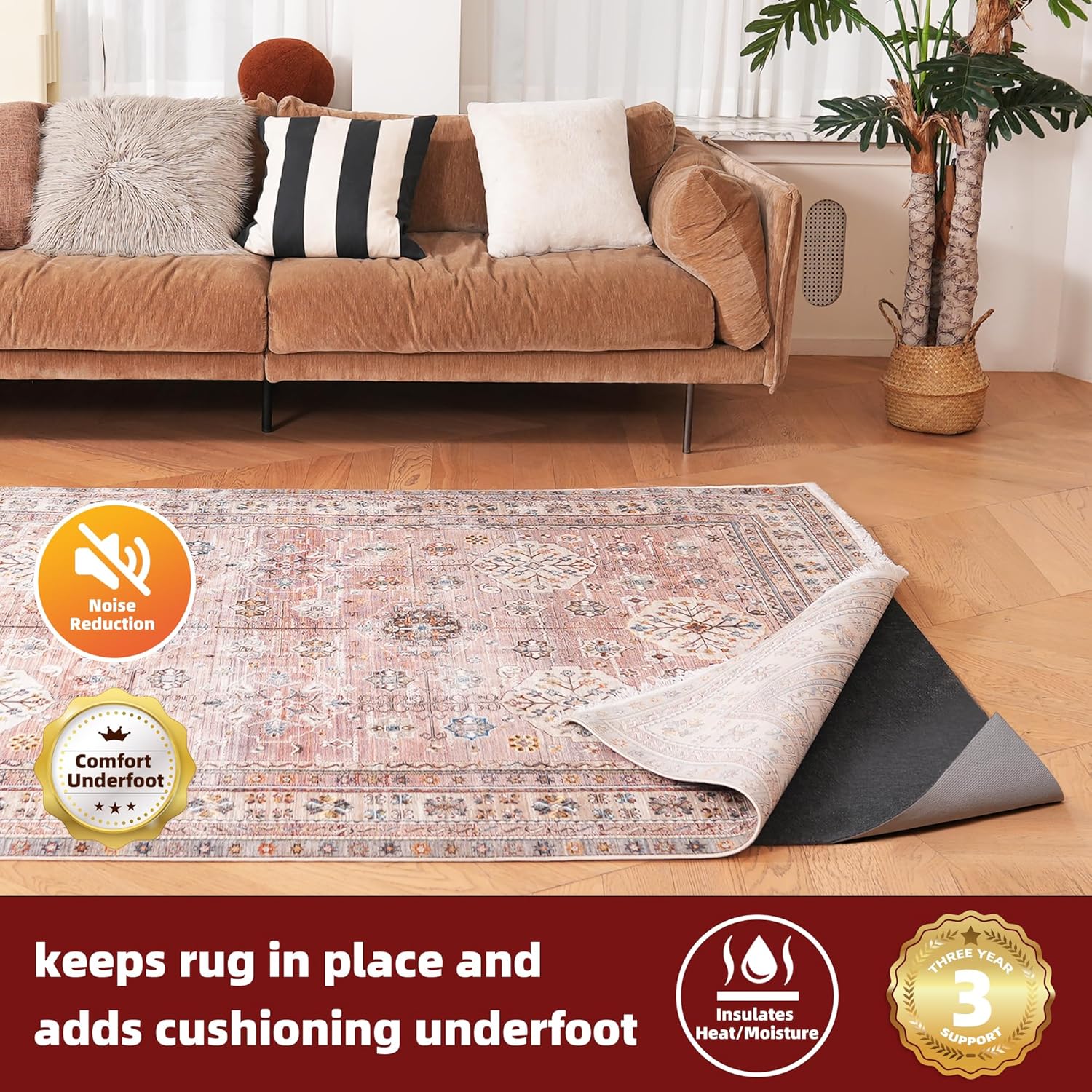 BAGAIL Felt and Natural Rubber Backing Rug Pads 1/4” Thick, Round 6 Ft Non Slip Carpet Gripper Keep