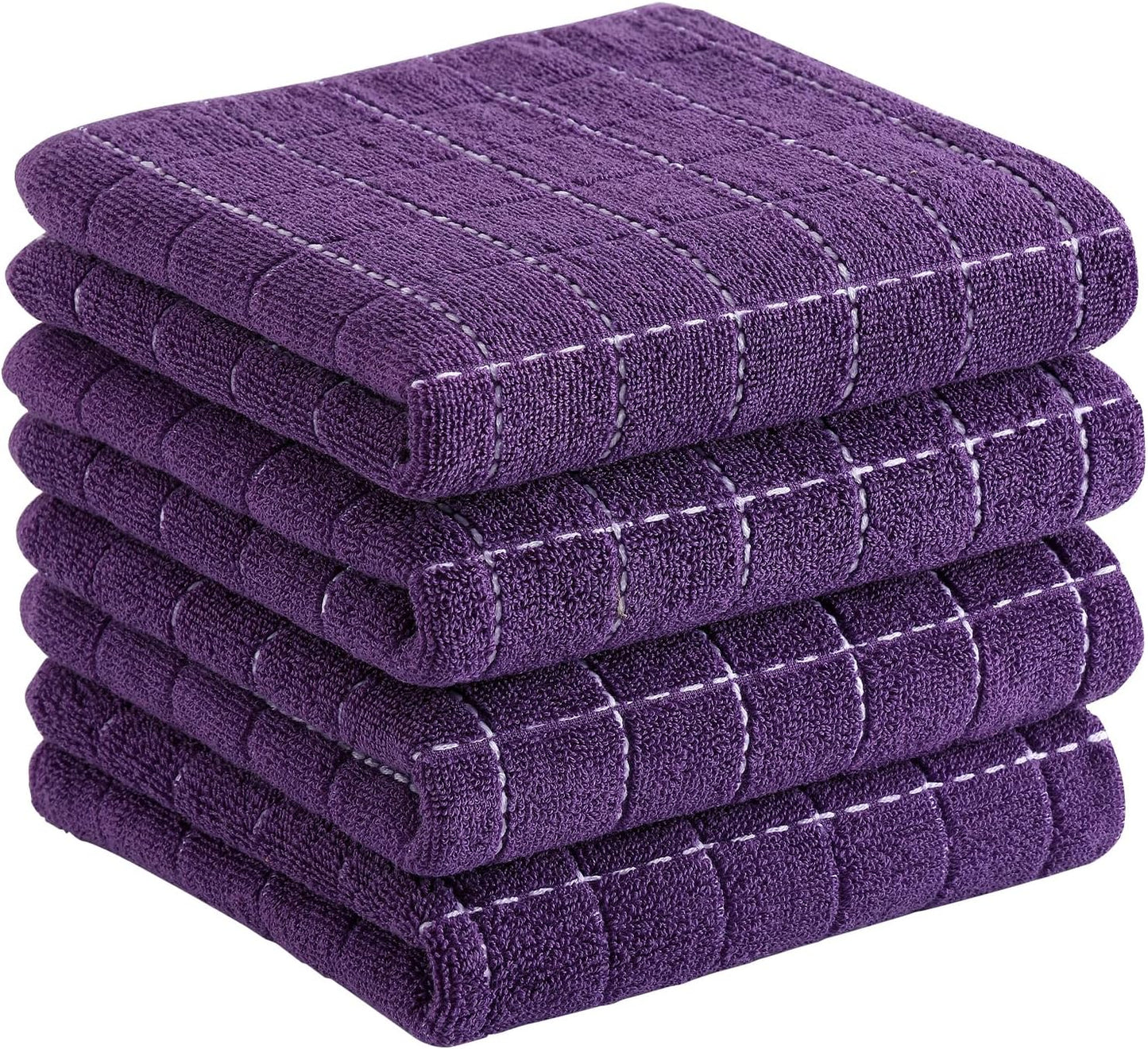 Homaxy 100% Cotton Terry Kitchen Towels(Purple, 13 x 28 inches), Checkered Designed, Soft and Super