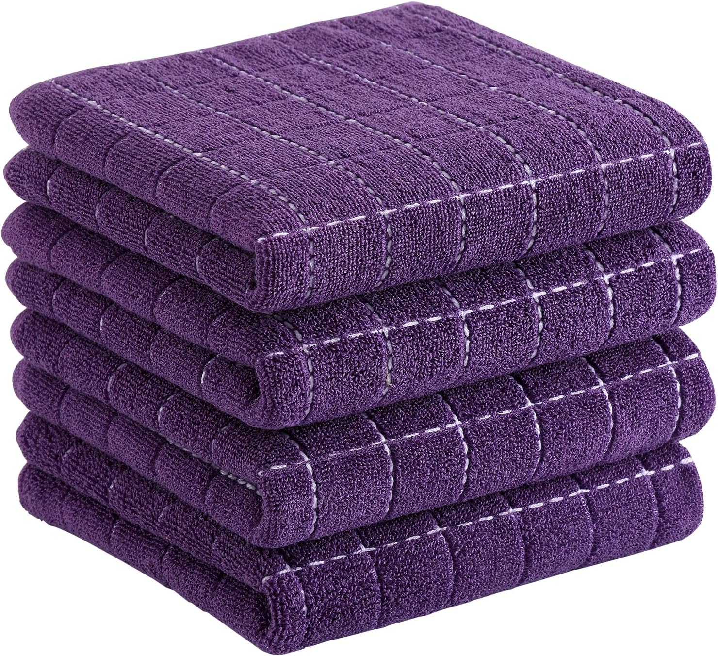 Homaxy 100% Cotton Terry Kitchen Towels(Purple, 13 x 28 inches), Checkered Designed, Soft and Super