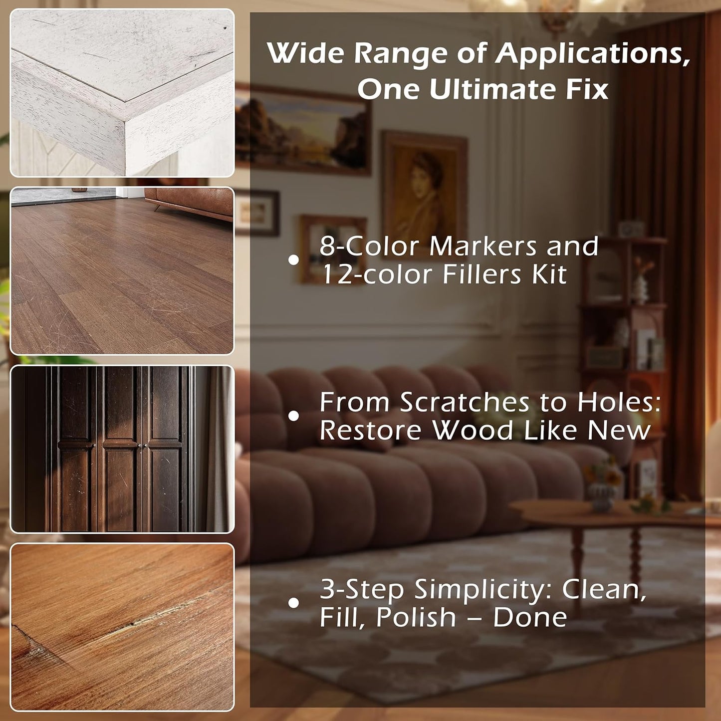 Wood Furniture Repair Kit: 12-Color Filler and 8-Color Markers - Wood Touch Up for