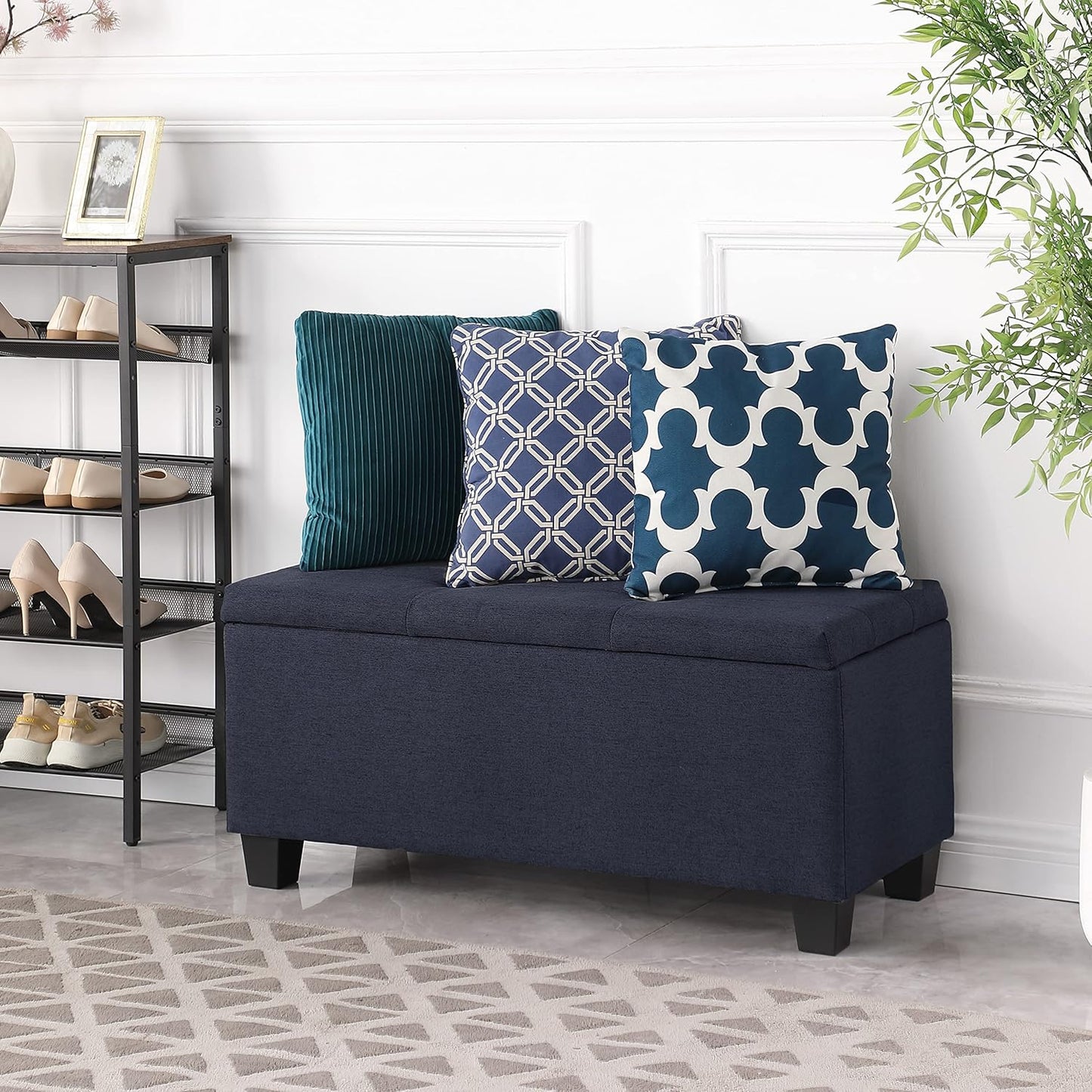 Set of 3 Hinged Storage Ottoman, 38'' Ottoman Bench with Storage and Thick Seating, End of Bed