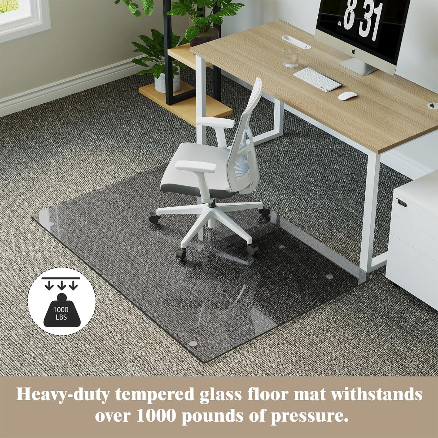 Koonmi Tempered Glass Chair Mat for Hardwood Floors & Carpets, 30" x 48“ Grey Heavy Duty Office