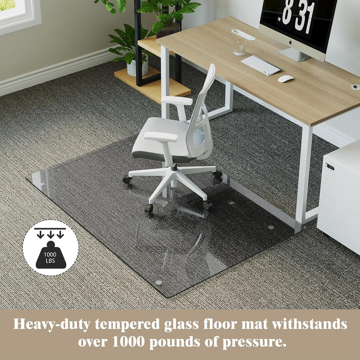 Koonmi Tempered Glass Chair Mat for Hardwood Floors & Carpets, 30" x 48“ Grey Heavy Duty Office