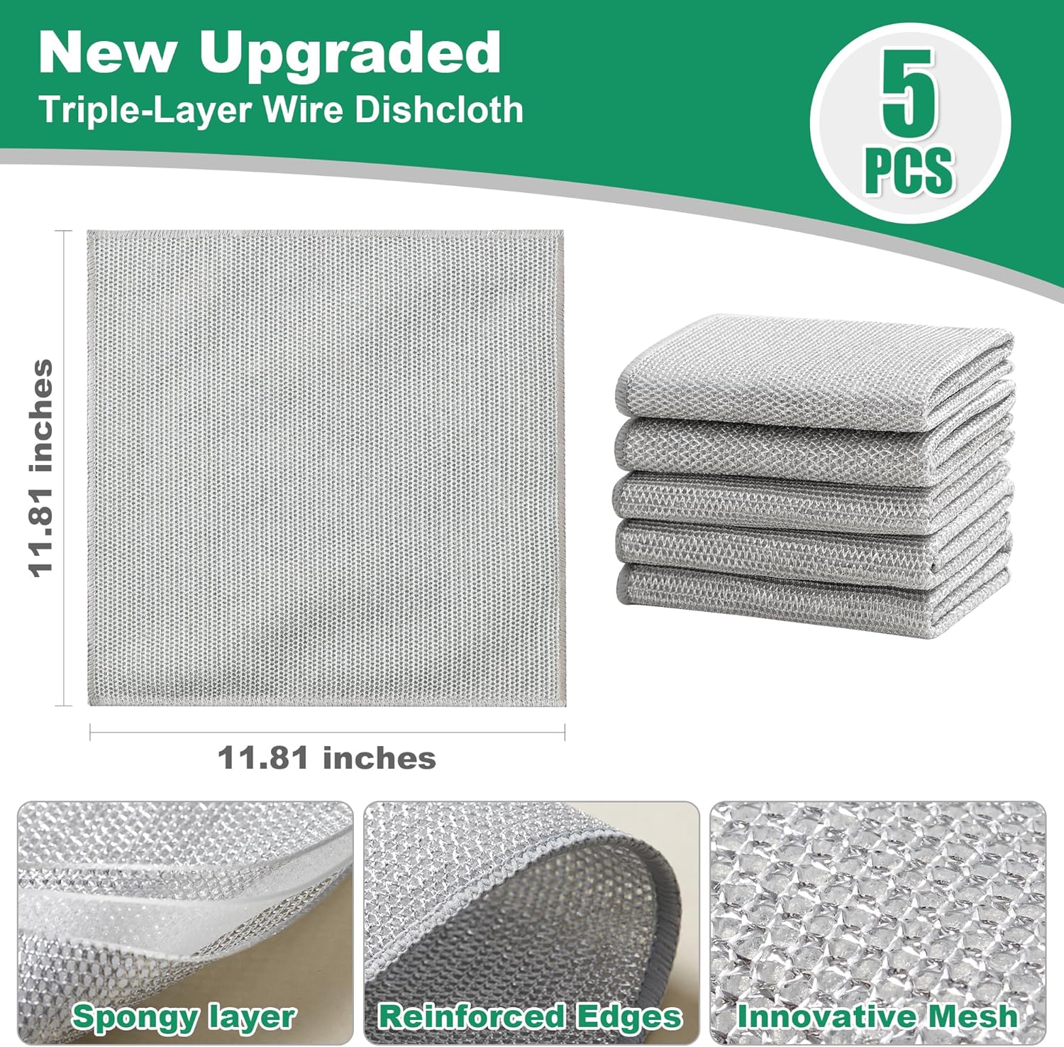 JOYMOOP Multipurpose Non-Scratch Silver Fiber Dishwashing Cloths, Reusable Cleaning Rags, Scrubbing