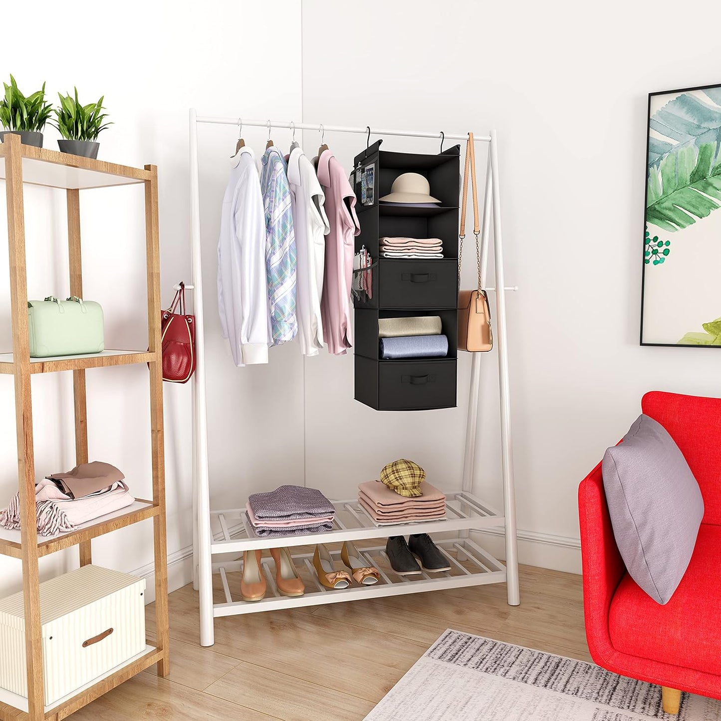 MAX Houser 5 Tier Shelf Hanging Closet Organizer, Cloth Hanging Shelf with 2 Sturdy Hooks for