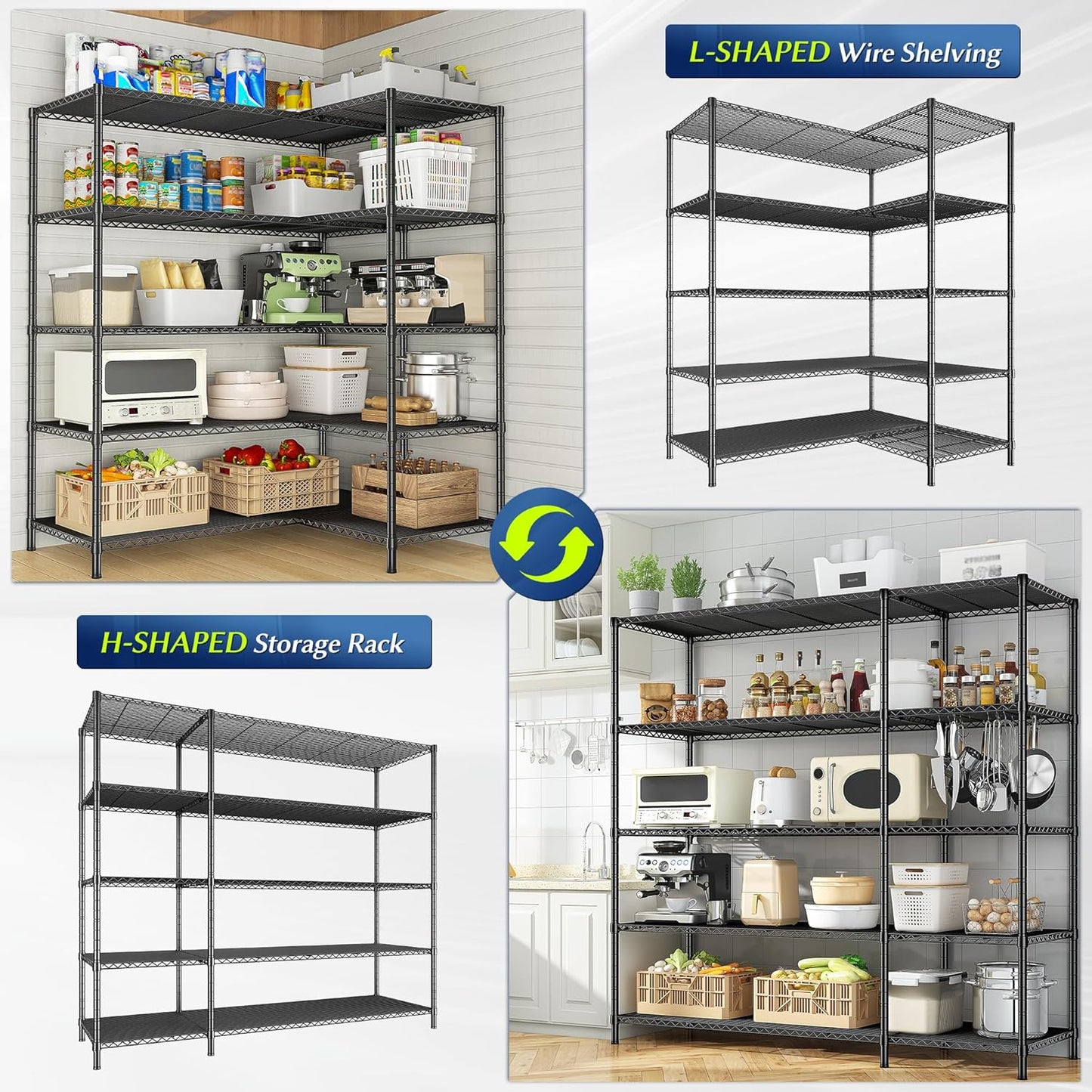 52.36" W Storage Shelves Metal Shelving Unit Load 1400LBS 5 Tier Wire Rack for Storage Adjustable