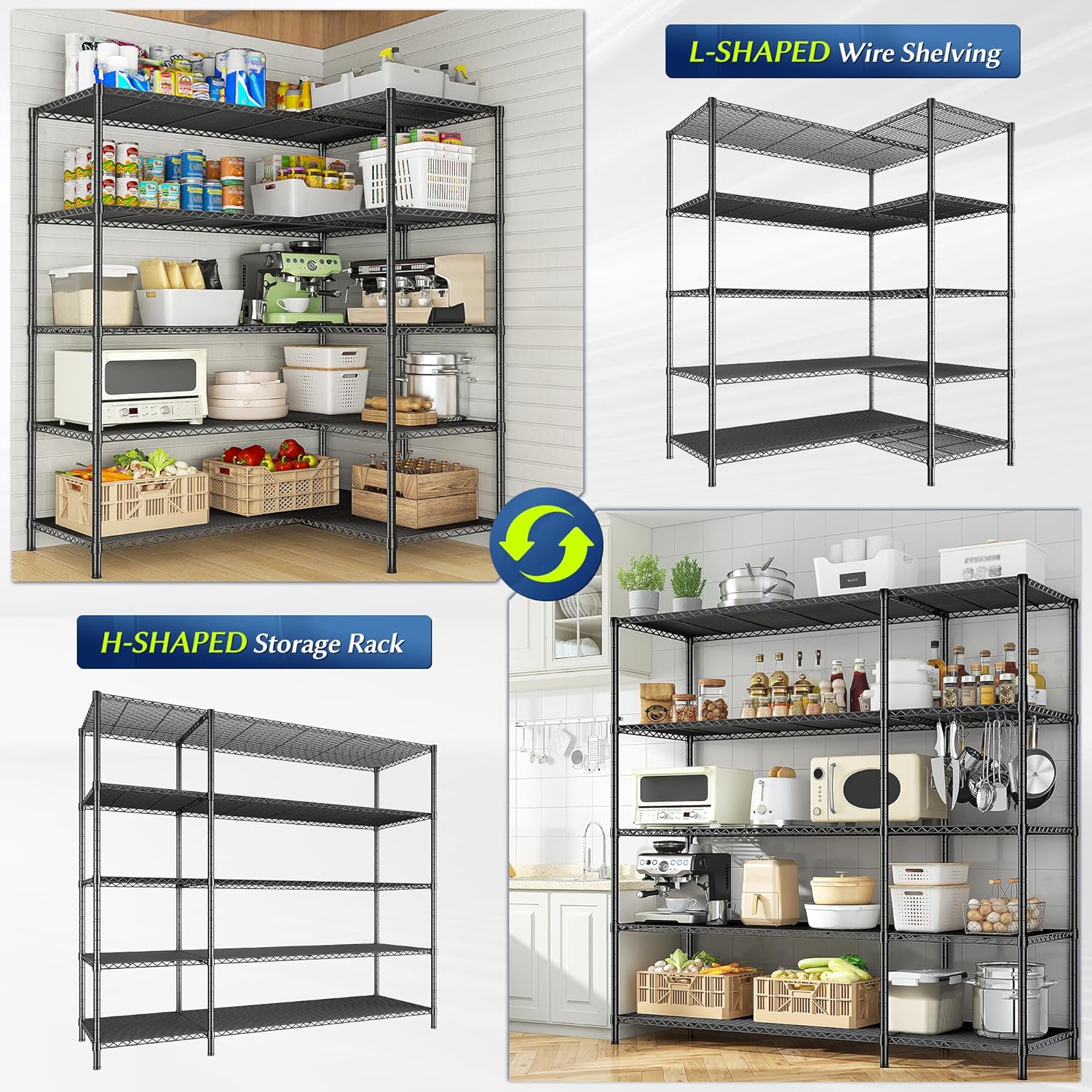 52.36" W Storage Shelves Metal Shelving Unit Load 1400LBS 5 Tier Wire Rack for Storage Adjustable