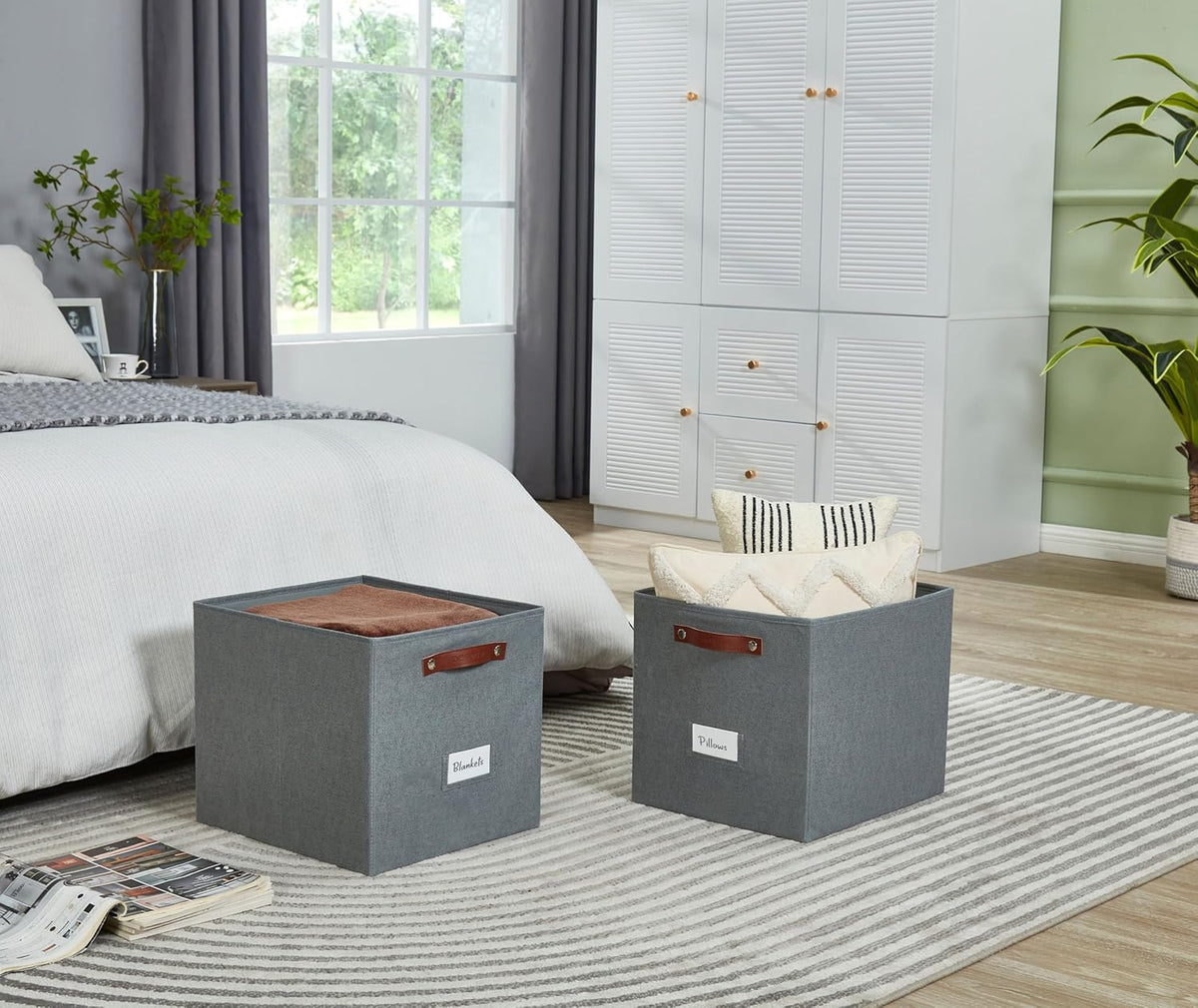 DECOMOMO Storage Cubes, 13x13x13 Storage Cube Bins with Labels, Fabric Organizer Bins (13" / 6pcs