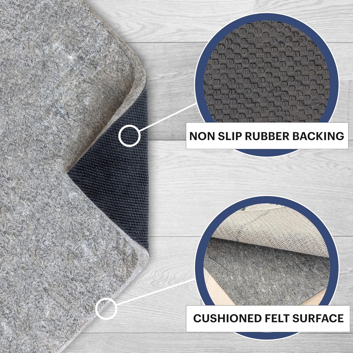 RUGPADUSA - Dual Surface - 8'x10' - 1/2" Thick - Felt + Rubber - Non-Slip Backing Rug Pad - Adds