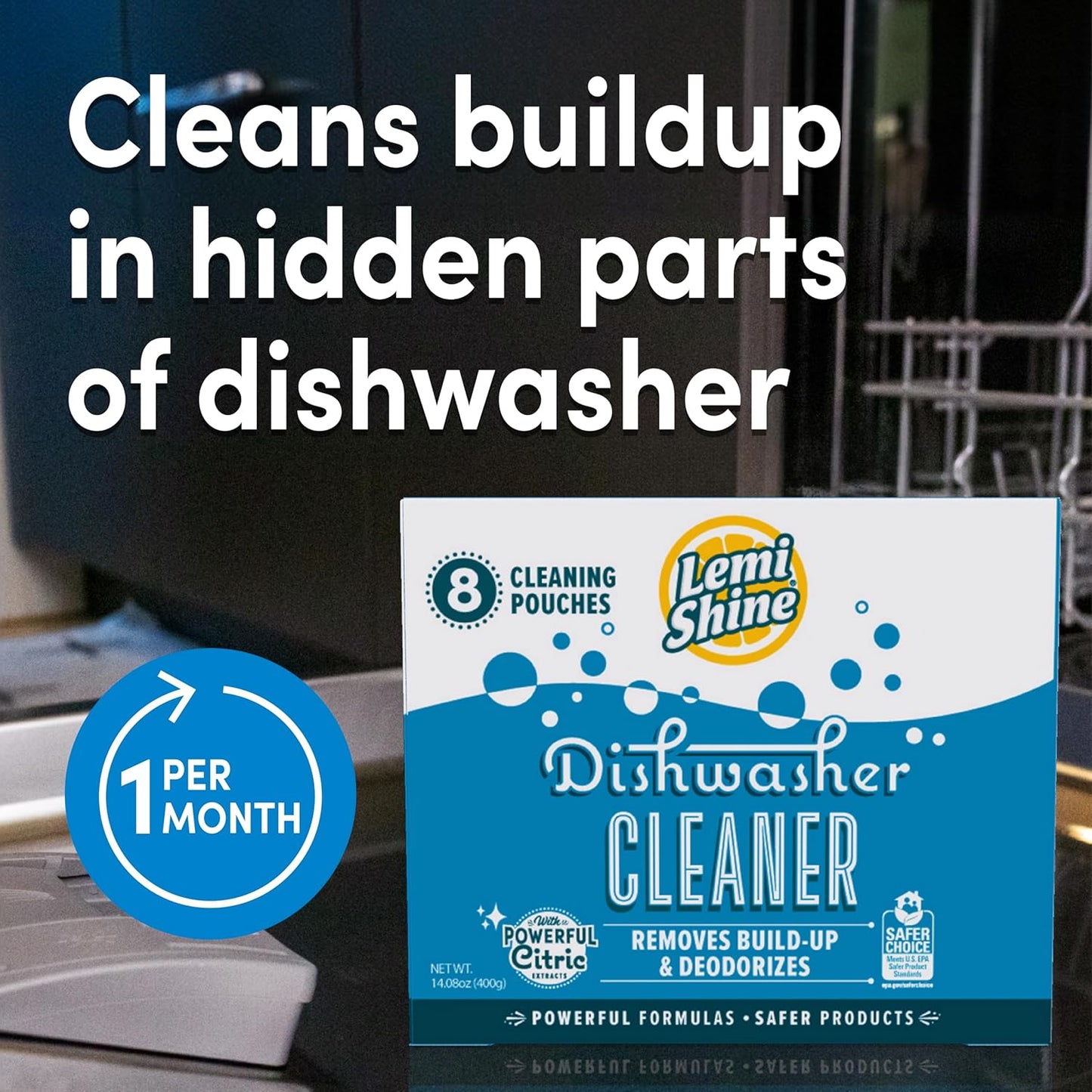 Lemi Shine Natural Dishwasher Cleaner - Hard Water Citric Acid Cleaning Powder - Lemon Scented