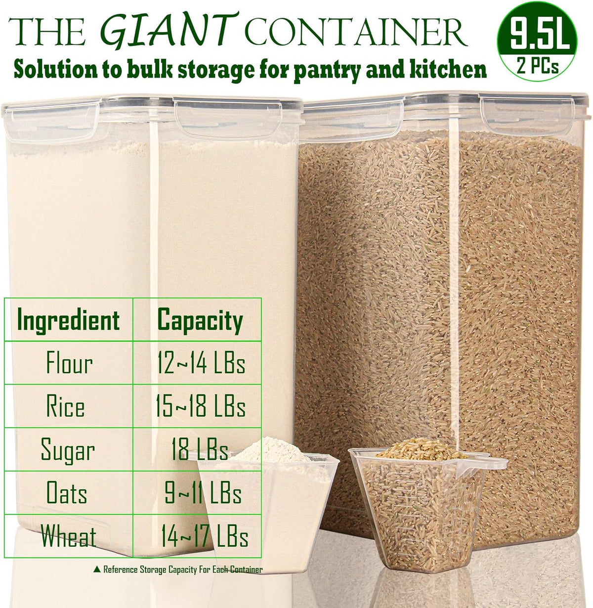 [2PC] 9.5L | 10 qt | 320 Oz Extra Large Airtight Food Storage Containers with Lids, Kitchen &