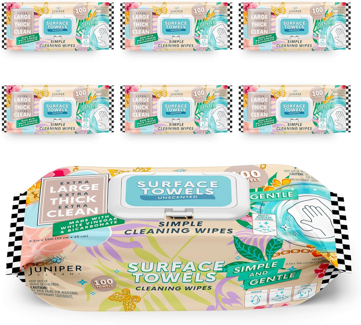 6 Packs Surface Cleaning Wipes Bleach Free, Thick & Large Dispose, All-Purpose Cleaner for