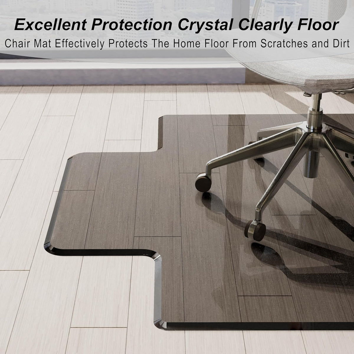 Beveled Edge Irregular Office Chair Mat with Lip for Carpet or Hardwood Floor Crystal Gray 36" x