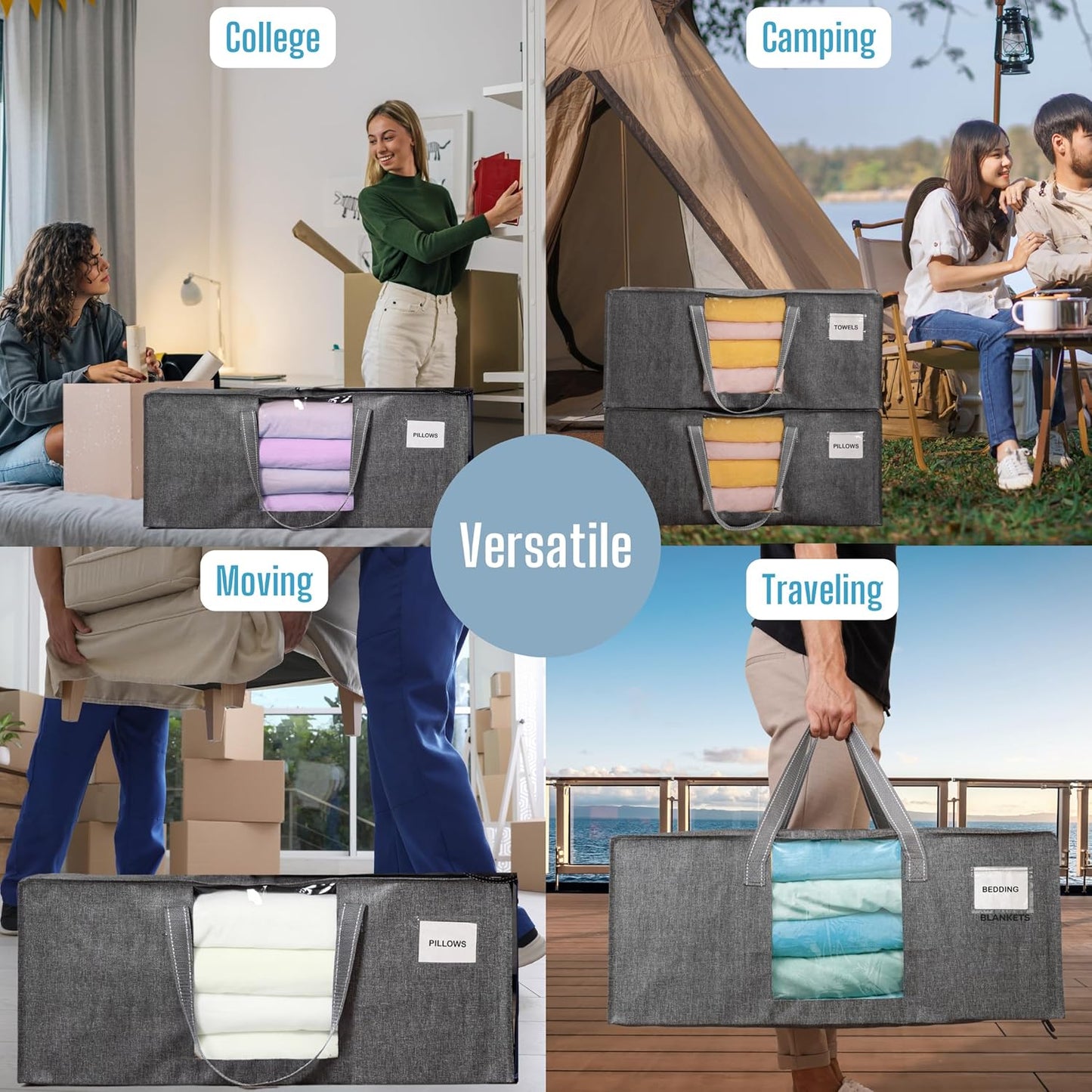 VENO 6 Pack Moving Bags Extra Large Storage Bags for College Move-In, Heavy-Duty Storage Totes