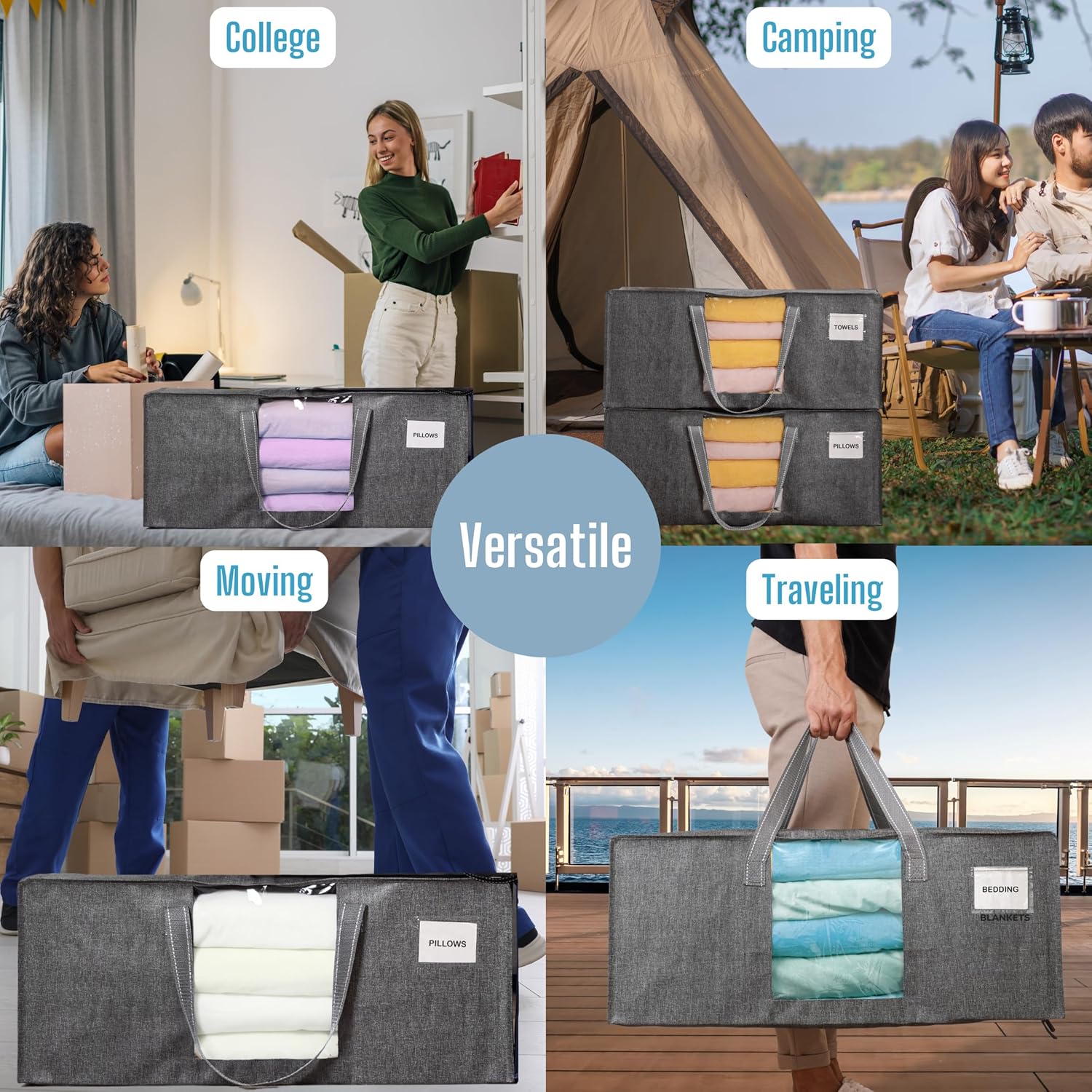 VENO 8 Pack Moving Bags Extra Large Storage Bags for College Move-In, Heavy-Duty Storage Totes