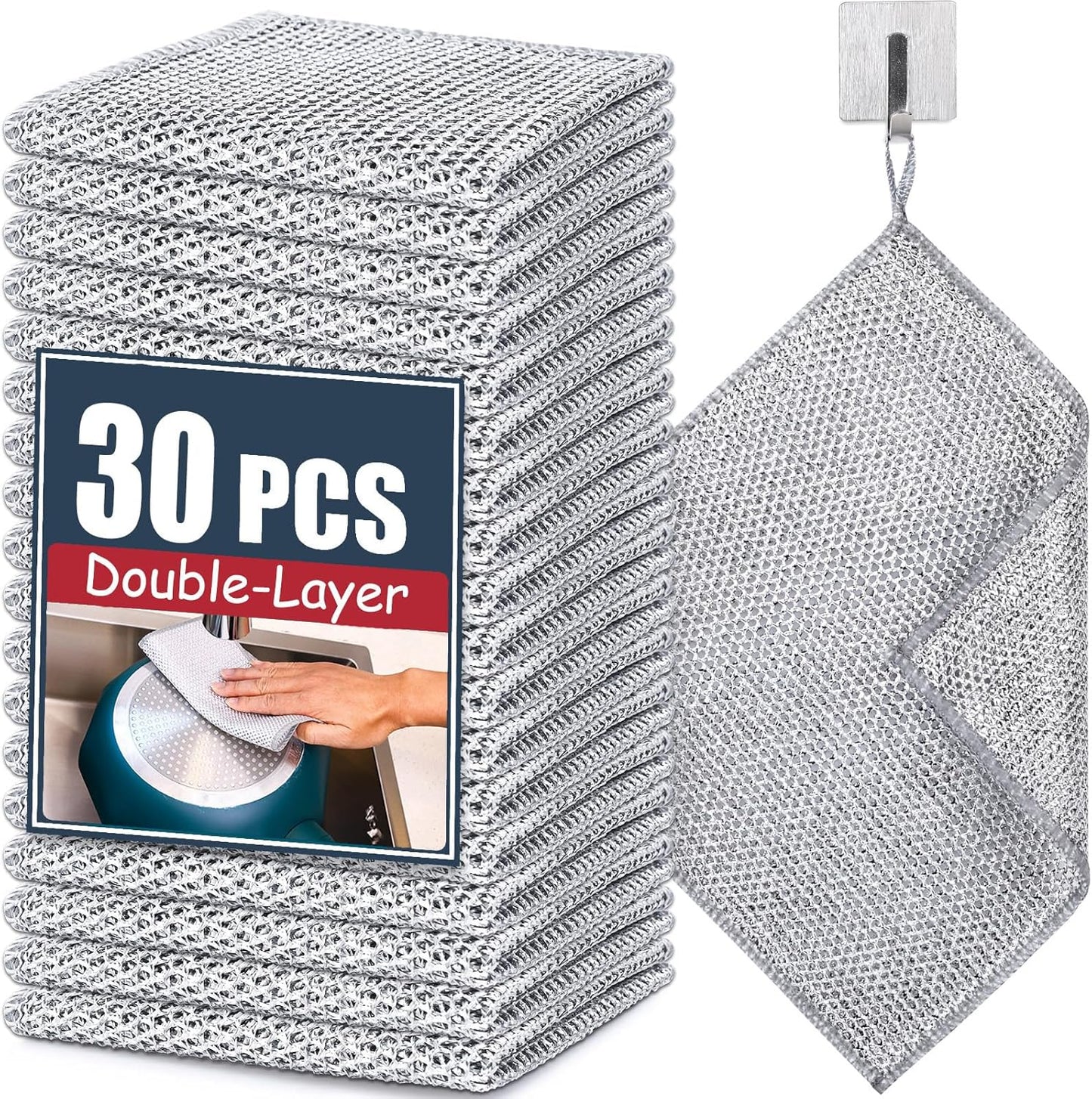 Navona 30 Pcs New Upgrade Steel Wire Dishcloth,Double-Layer Steel Wire Cleaning Cloth,Powerful